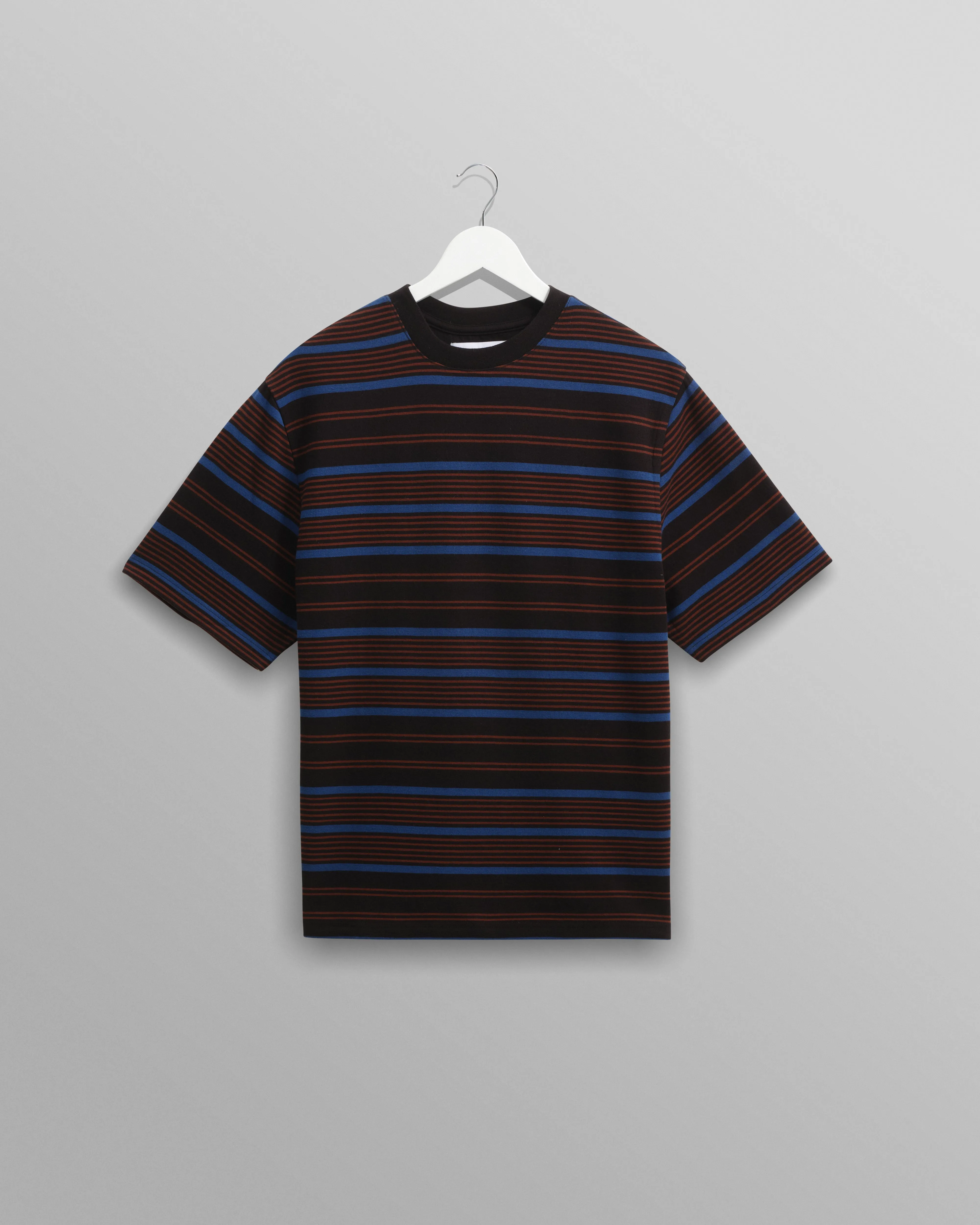 Dean - Blue And Brown Striped Organic Cotton T-Shirt sold by Wax London