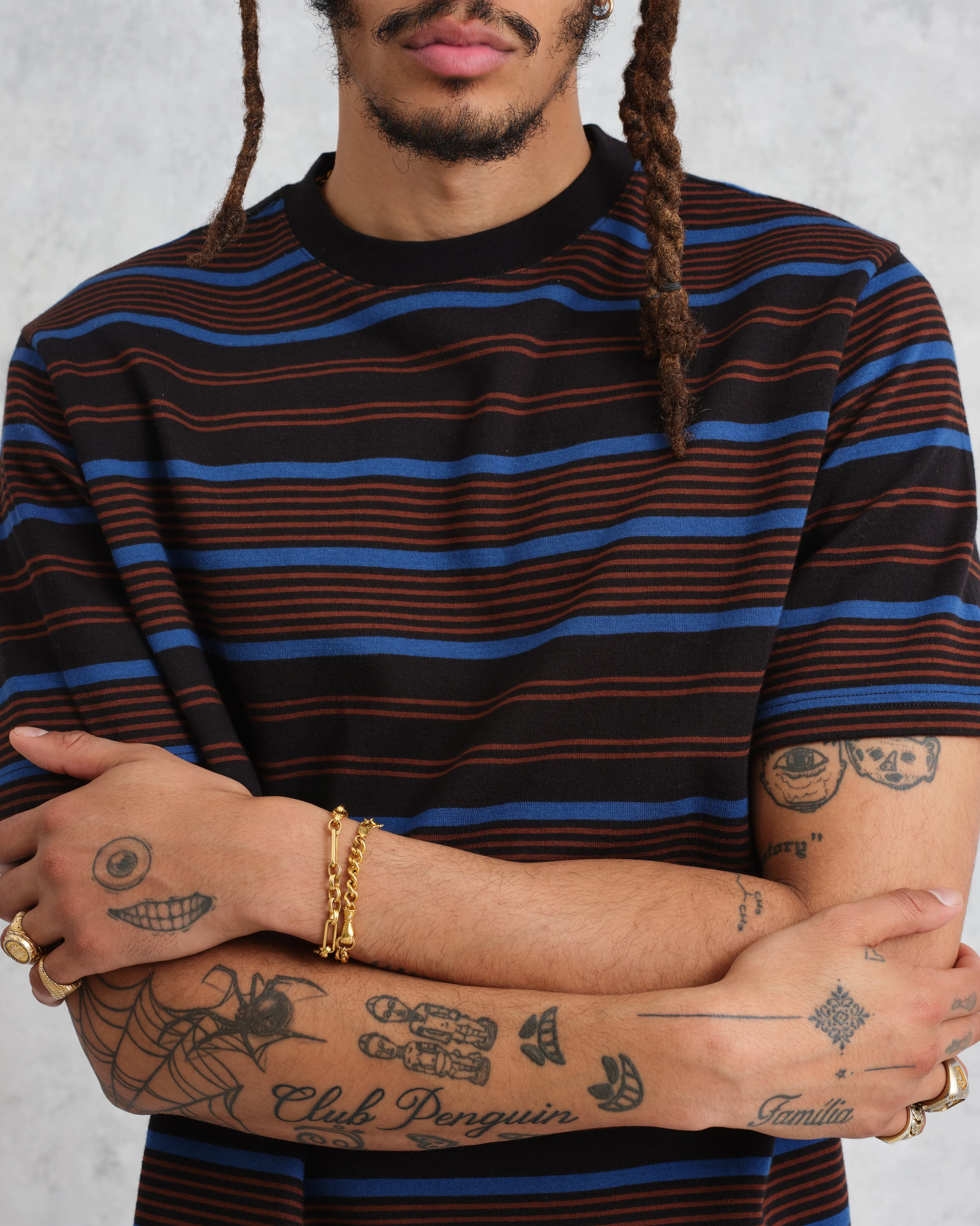 Dean - Blue And Brown Striped Organic Cotton T-Shirt sold by Wax London product image thumbnail 3
