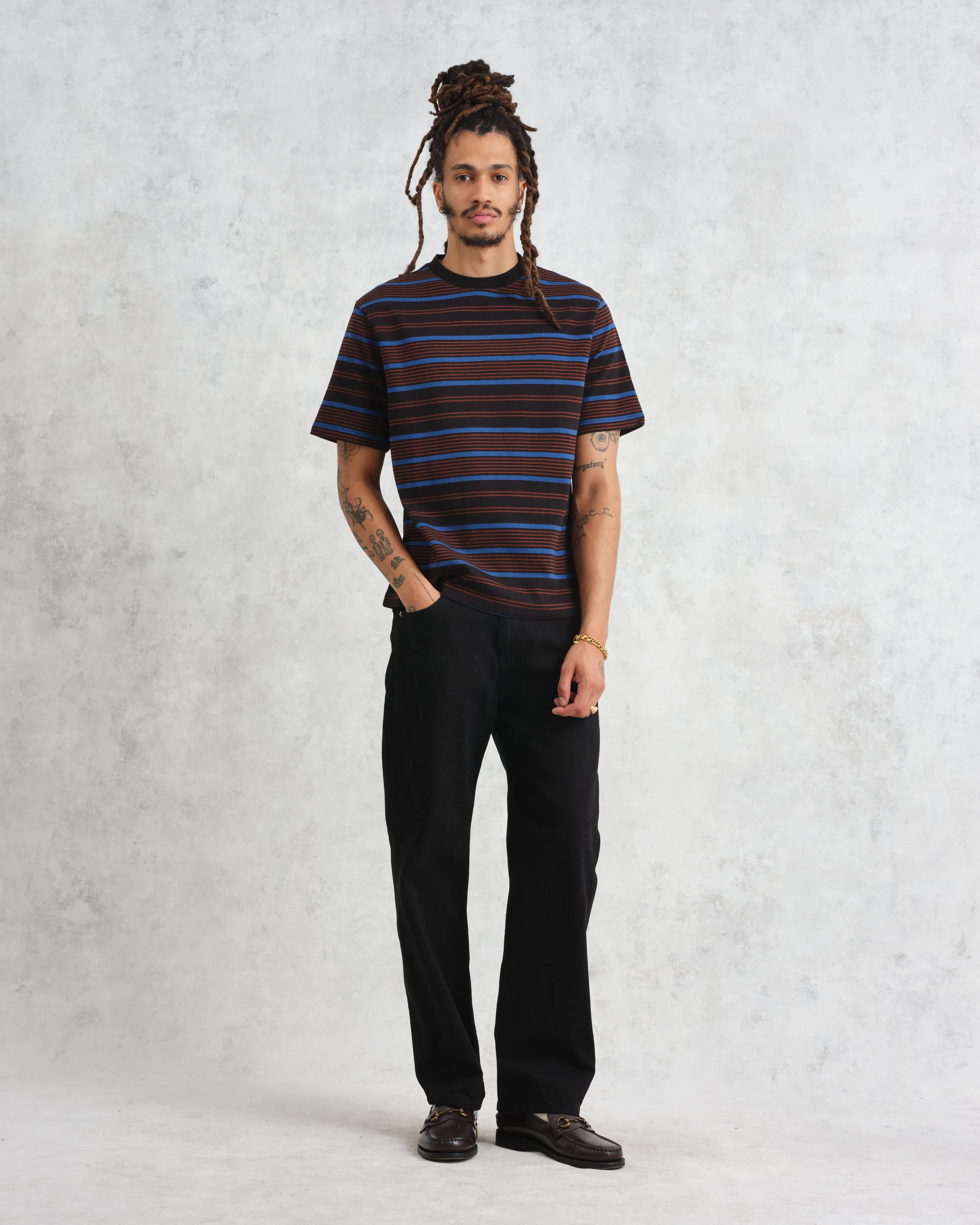 Dean - Blue And Brown Striped Organic Cotton T-Shirt sold by Wax London product image thumbnail 4