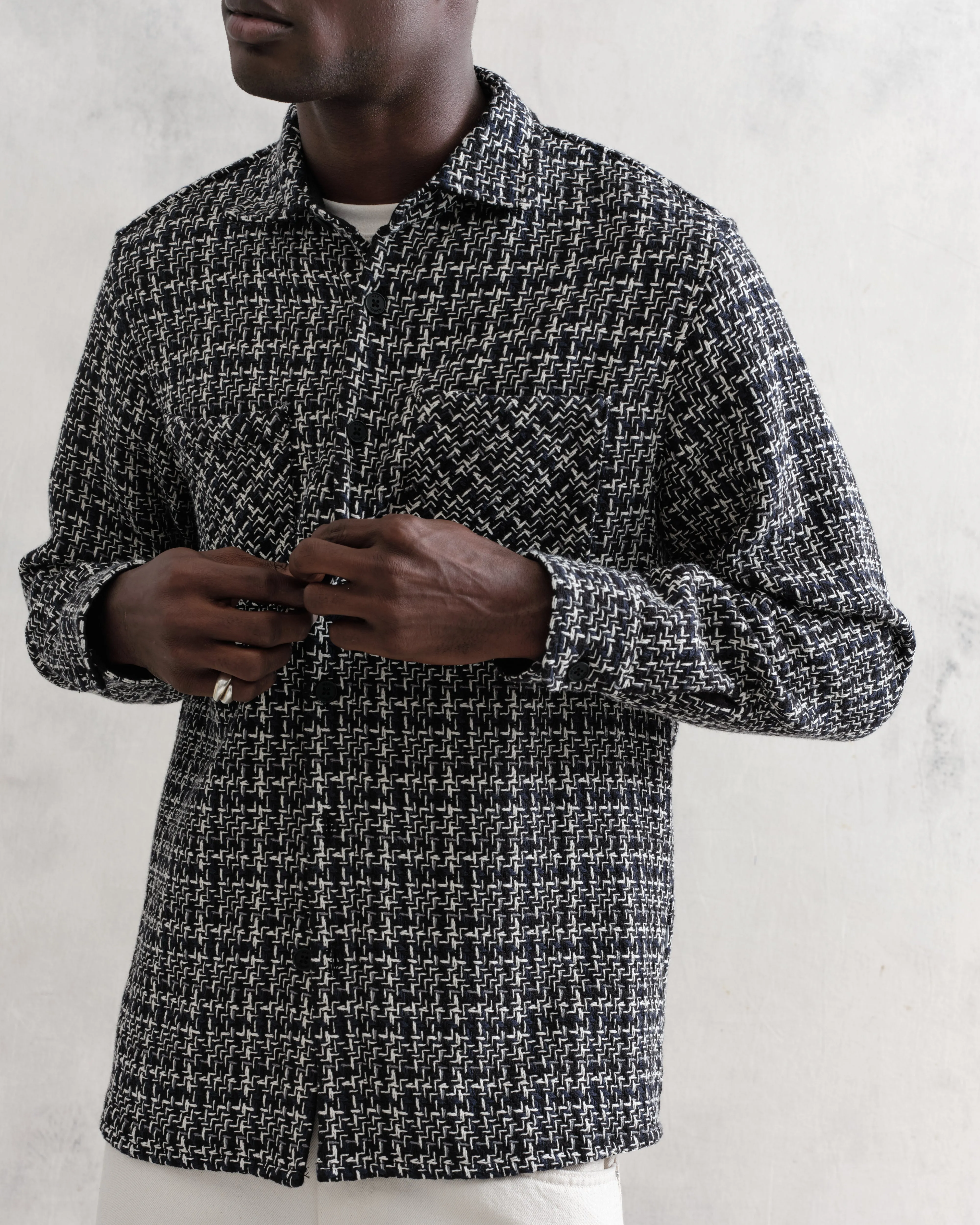 Whiting Overshirt Navy/Ecru Eden Check sold by Wax London product image thumbnail 3