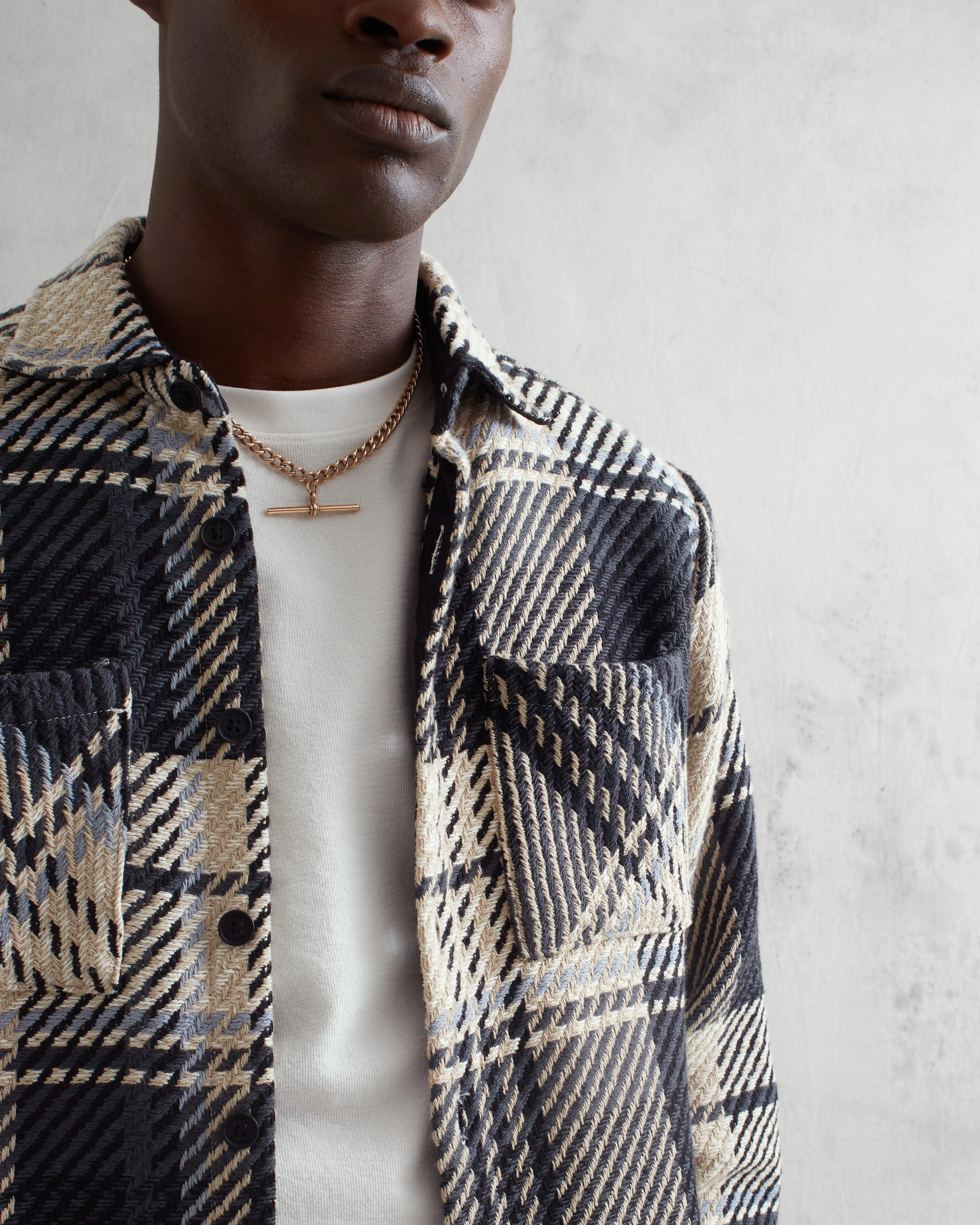 Whiting Overshirt Black/Ecru Spear Check sold by Wax London product image thumbnail 4