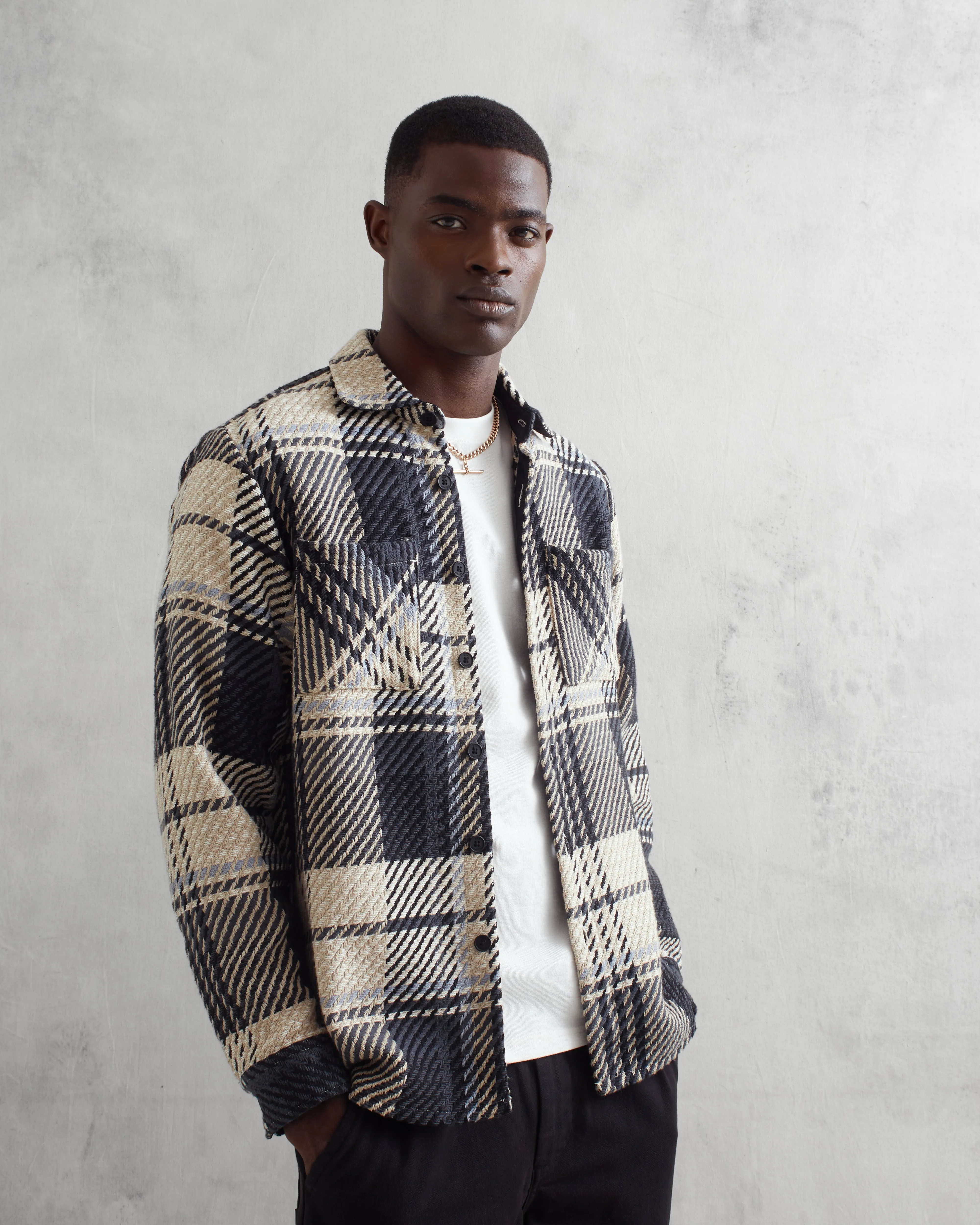 Whiting Overshirt Black/Ecru Spear Check sold by Wax London product image thumbnail 3