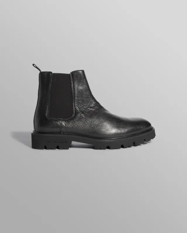 S.T. Valentin - Black Grained Italian Leather Chelsea Boots made by Wax London