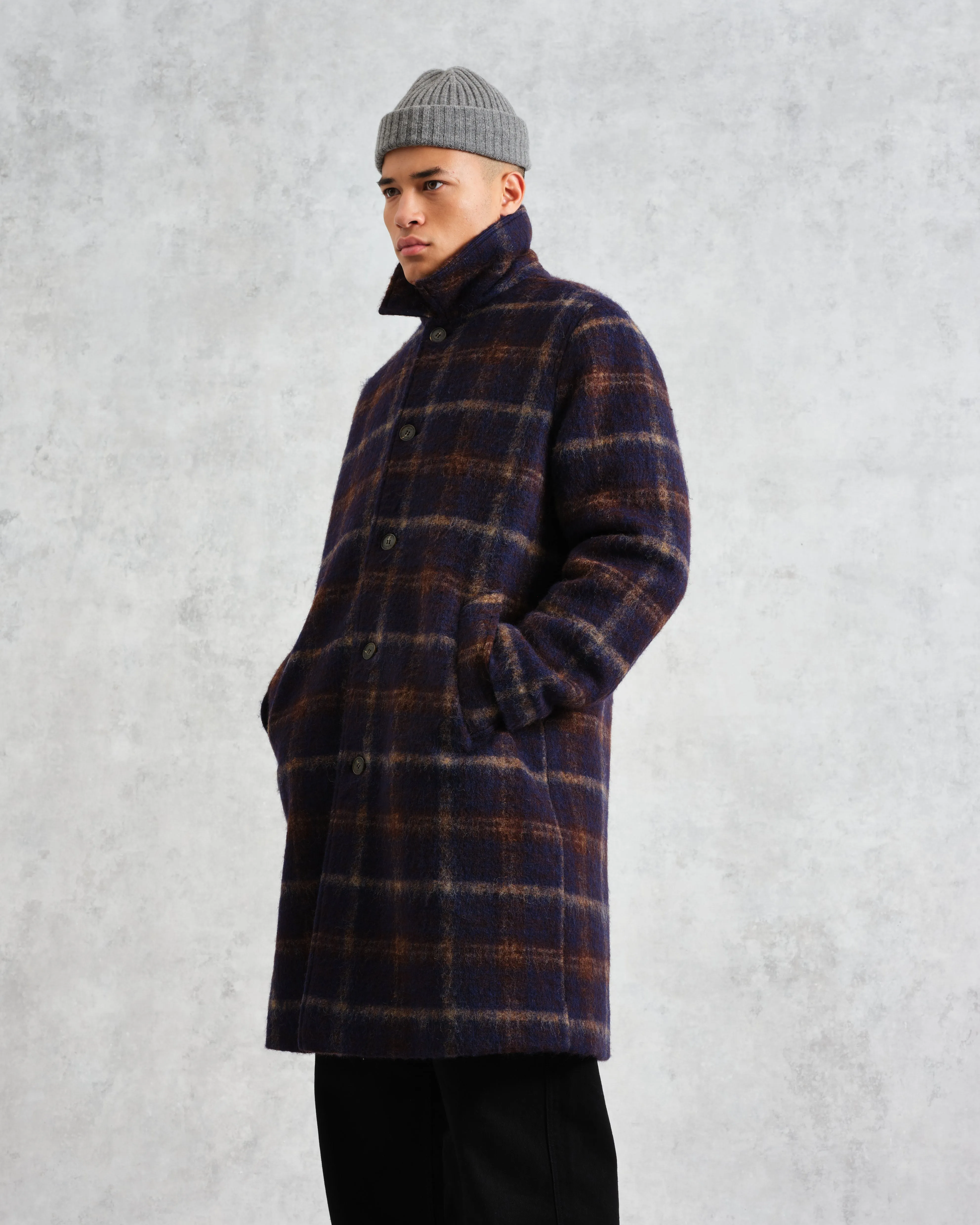 Stan - Navy Check Wool Car Coat sold by Wax London product image thumbnail 2