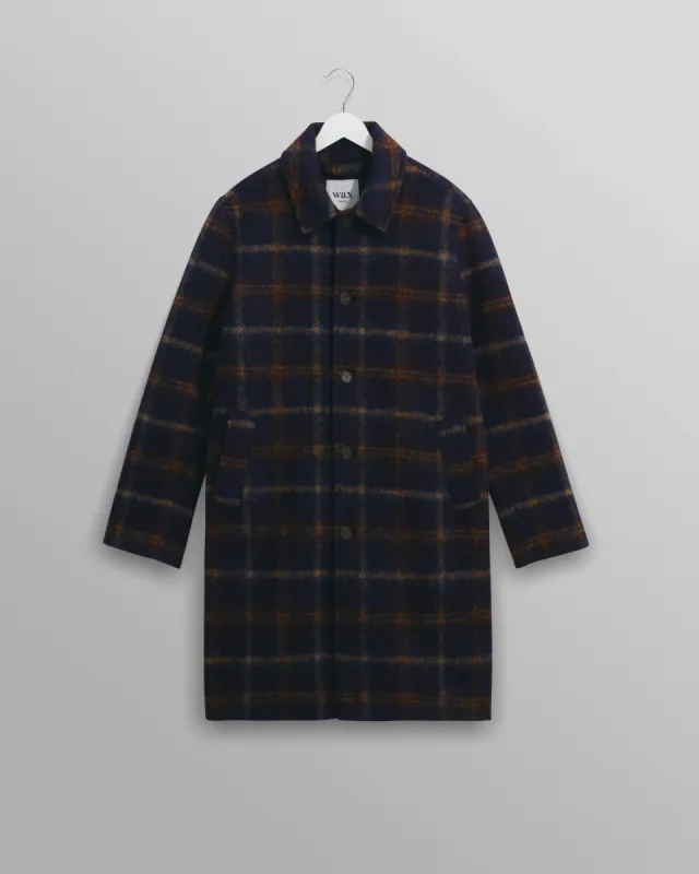 Stan - Navy Check Wool Car Coat sold by Wax London