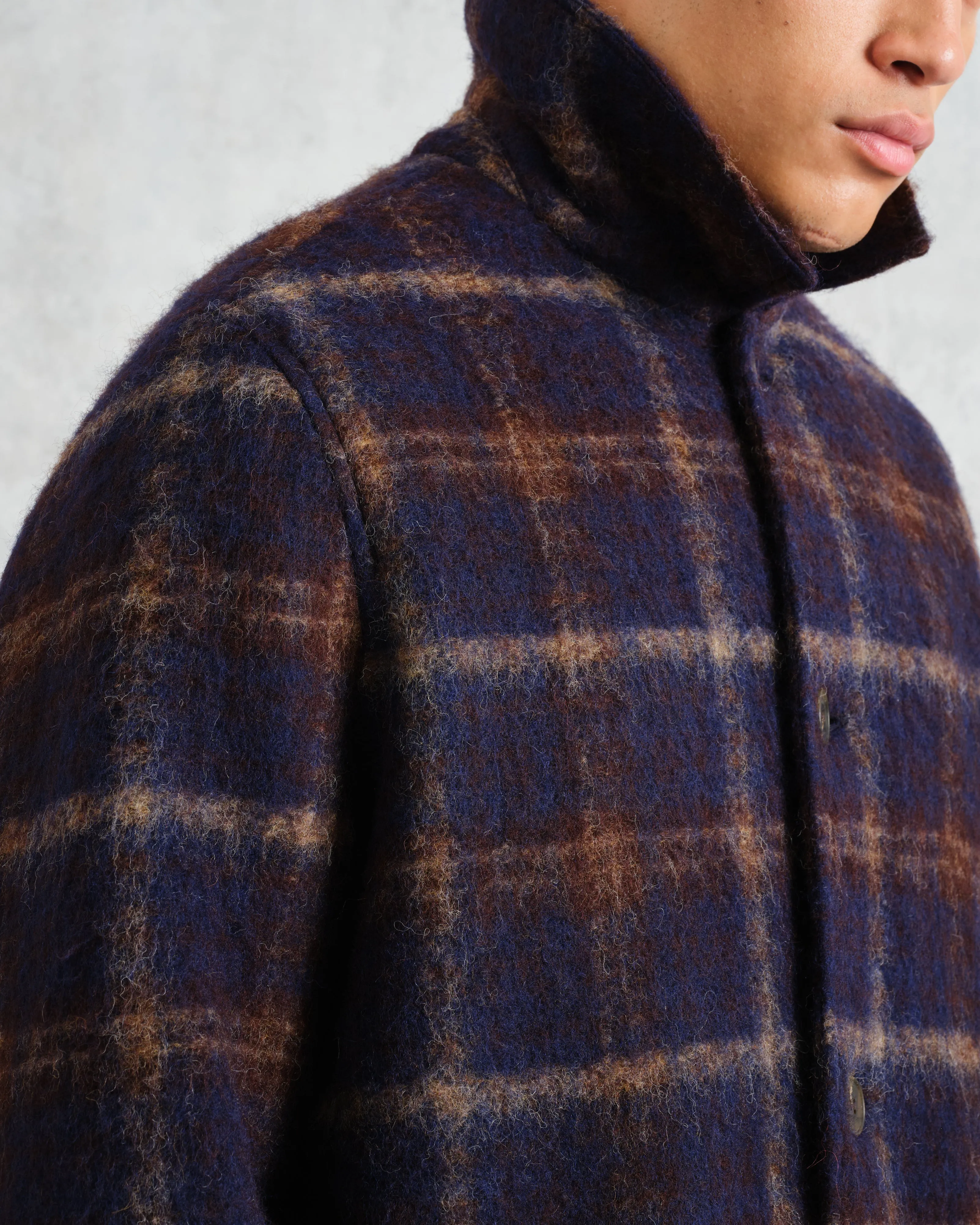 Stan - Navy Check Wool Car Coat sold by Wax London product image thumbnail 3