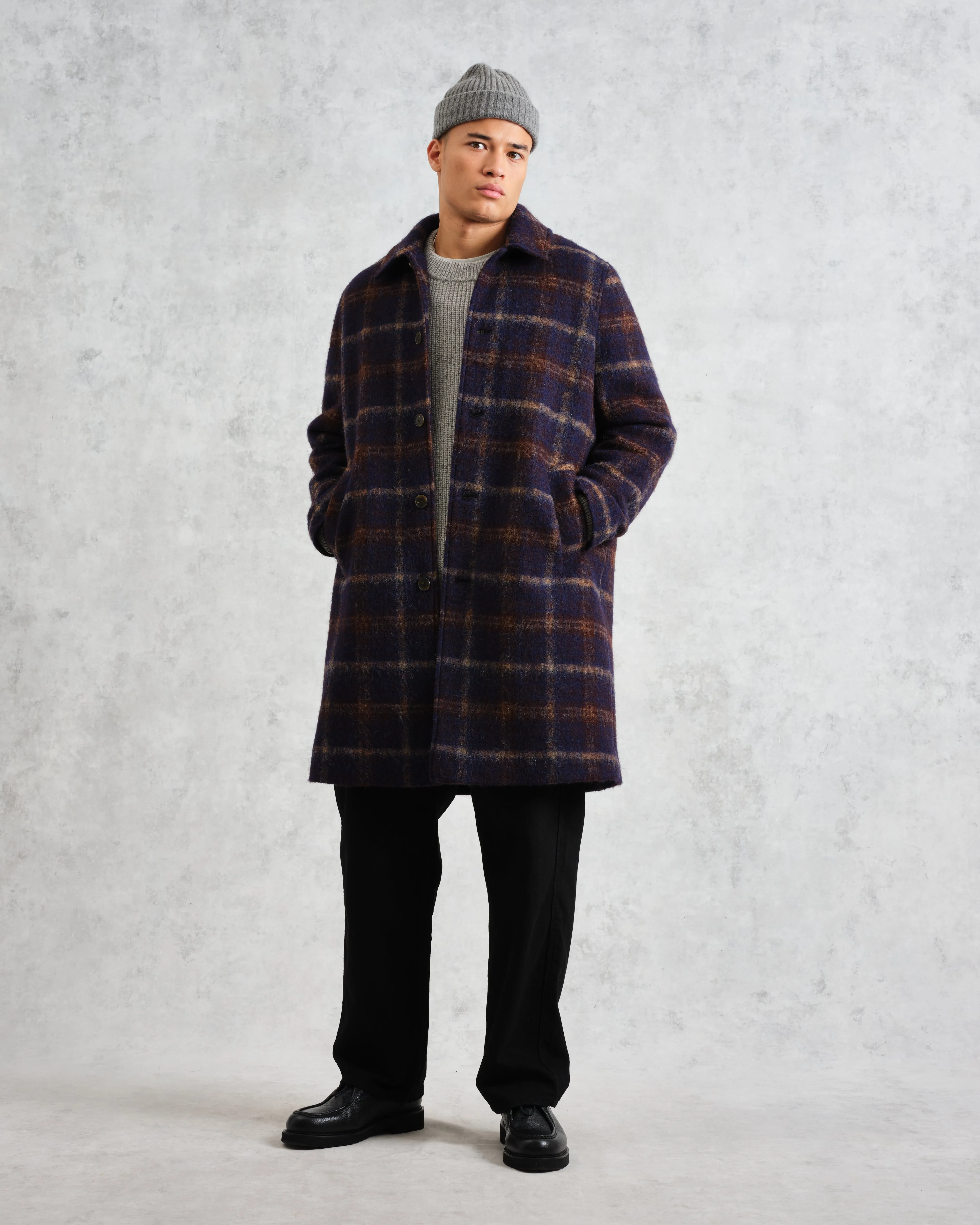 Stan - Navy Check Wool Car Coat sold by Wax London product image thumbnail 4
