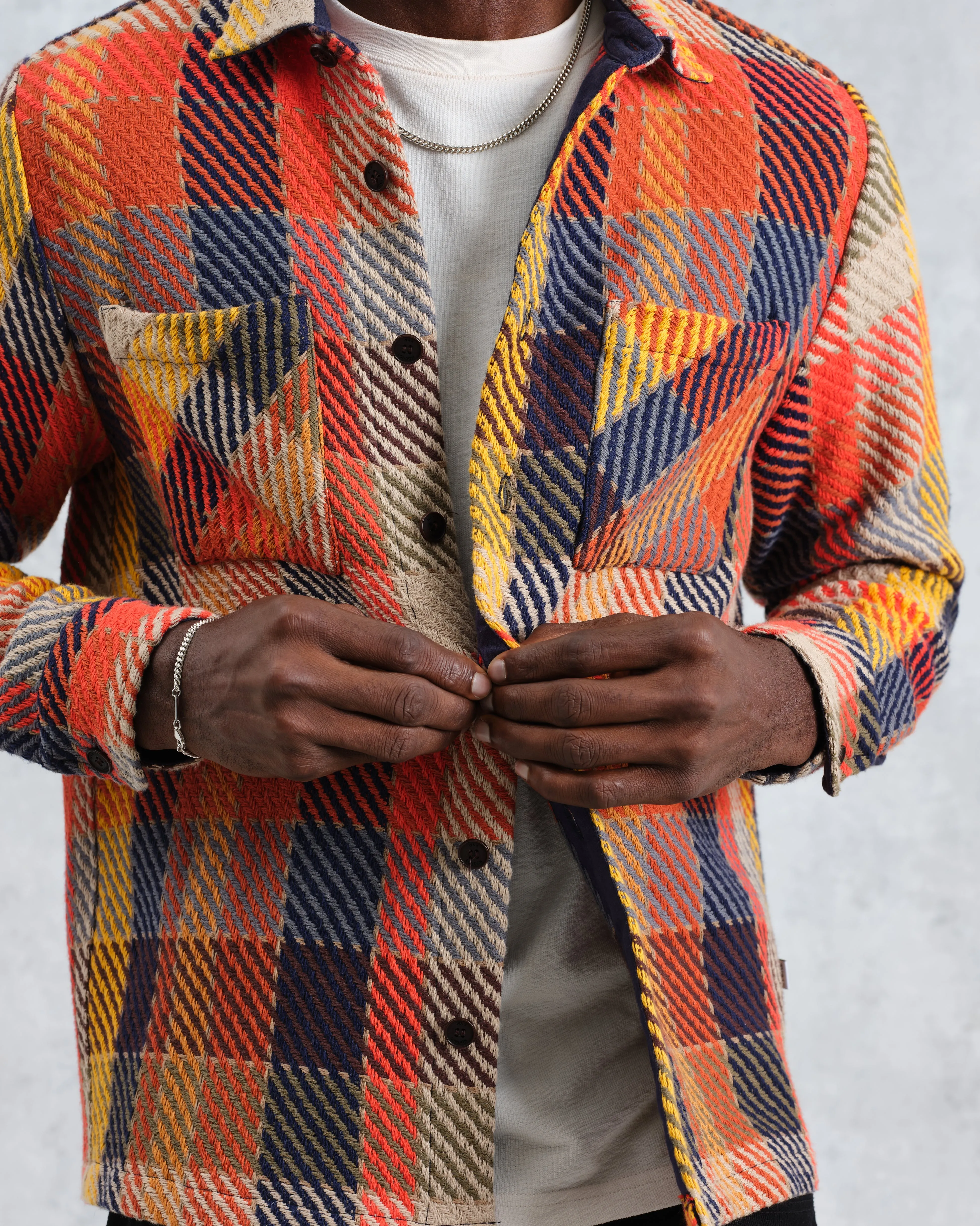 Whiting - Orange Pike Check Overshirt sold by Wax London product image thumbnail 3