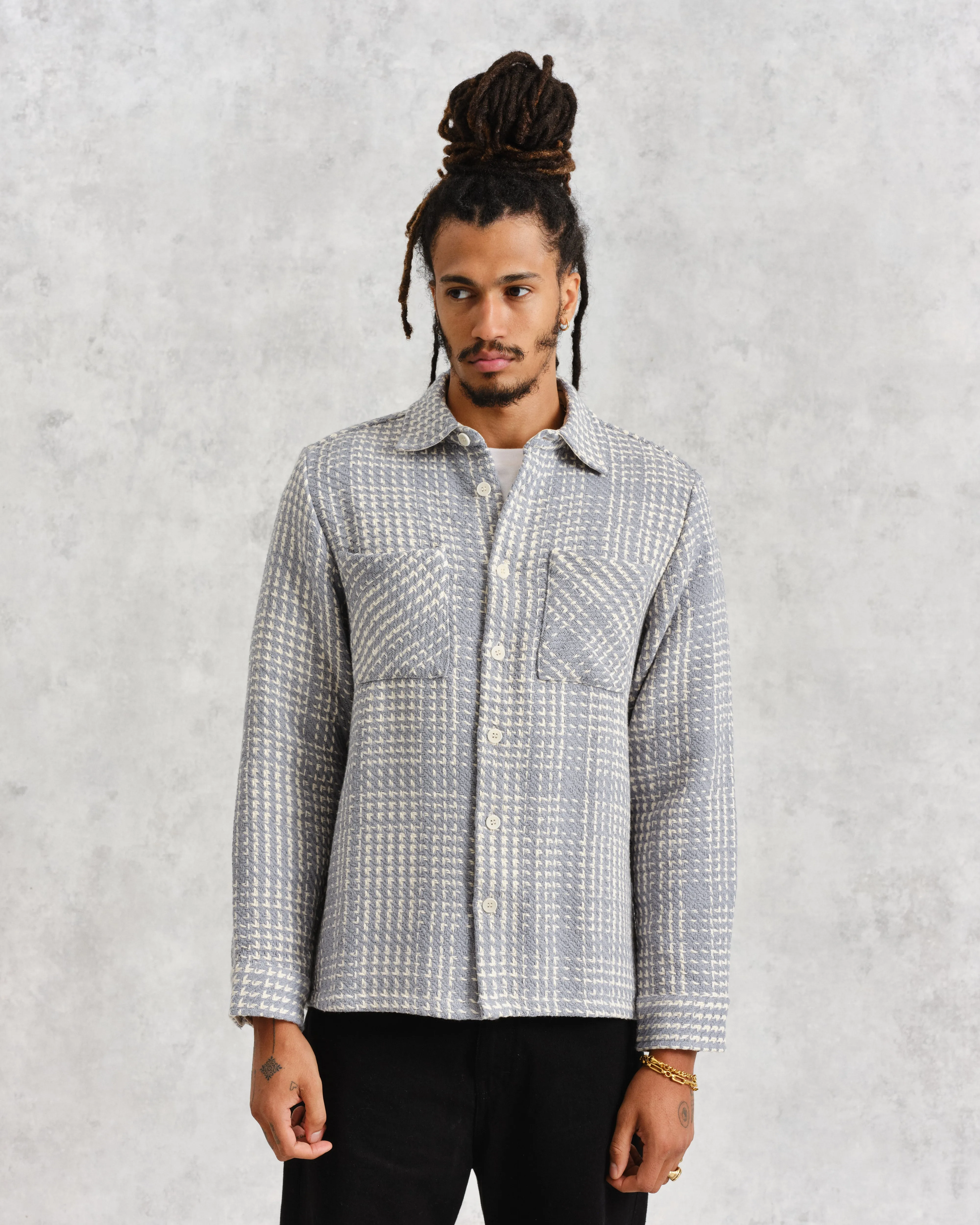 Whiting Overshirt Blue/Ecru Twin Weave sold by Wax London product image thumbnail 2