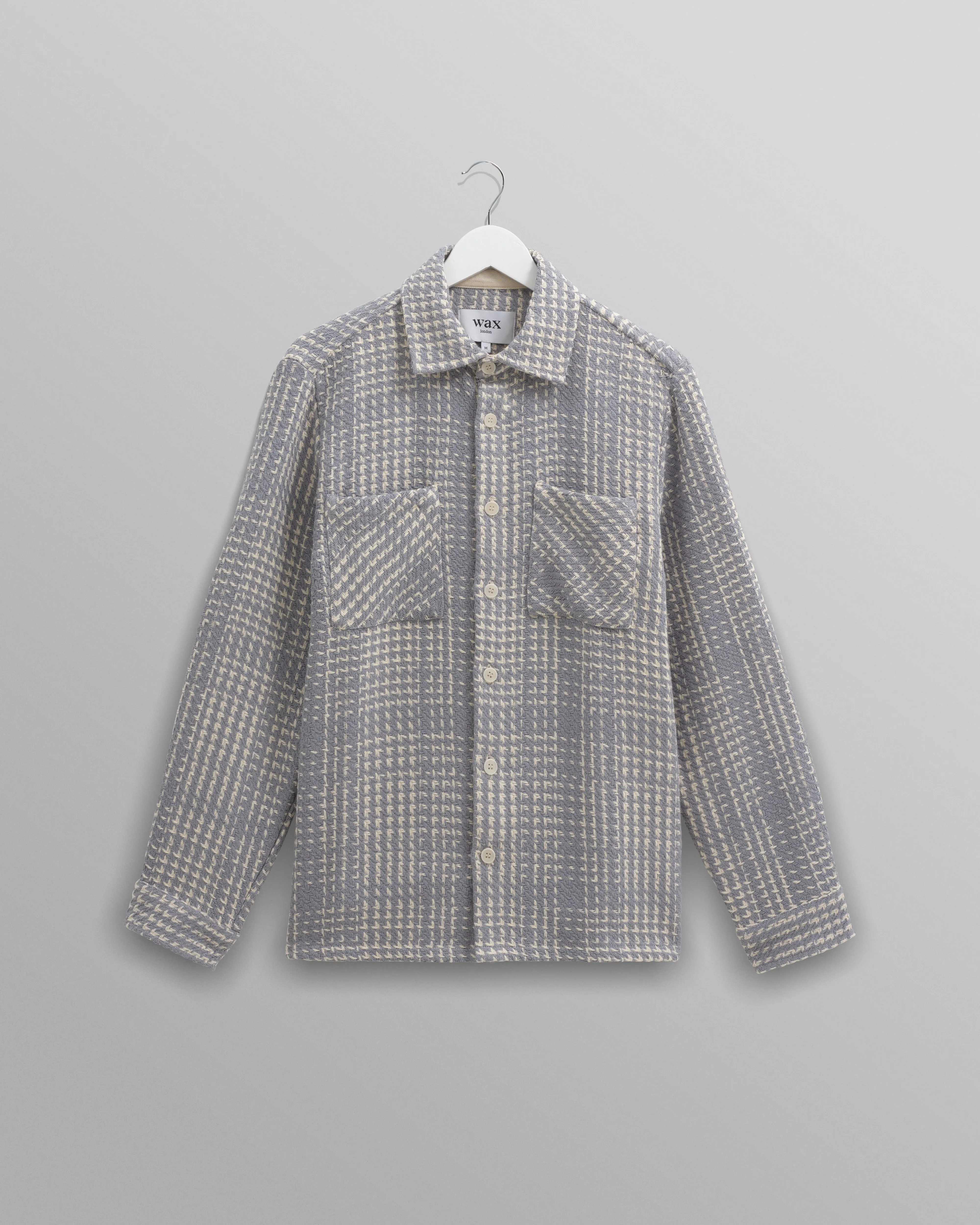 Whiting Overshirt Blue/Ecru Twin Weave sold by Wax London