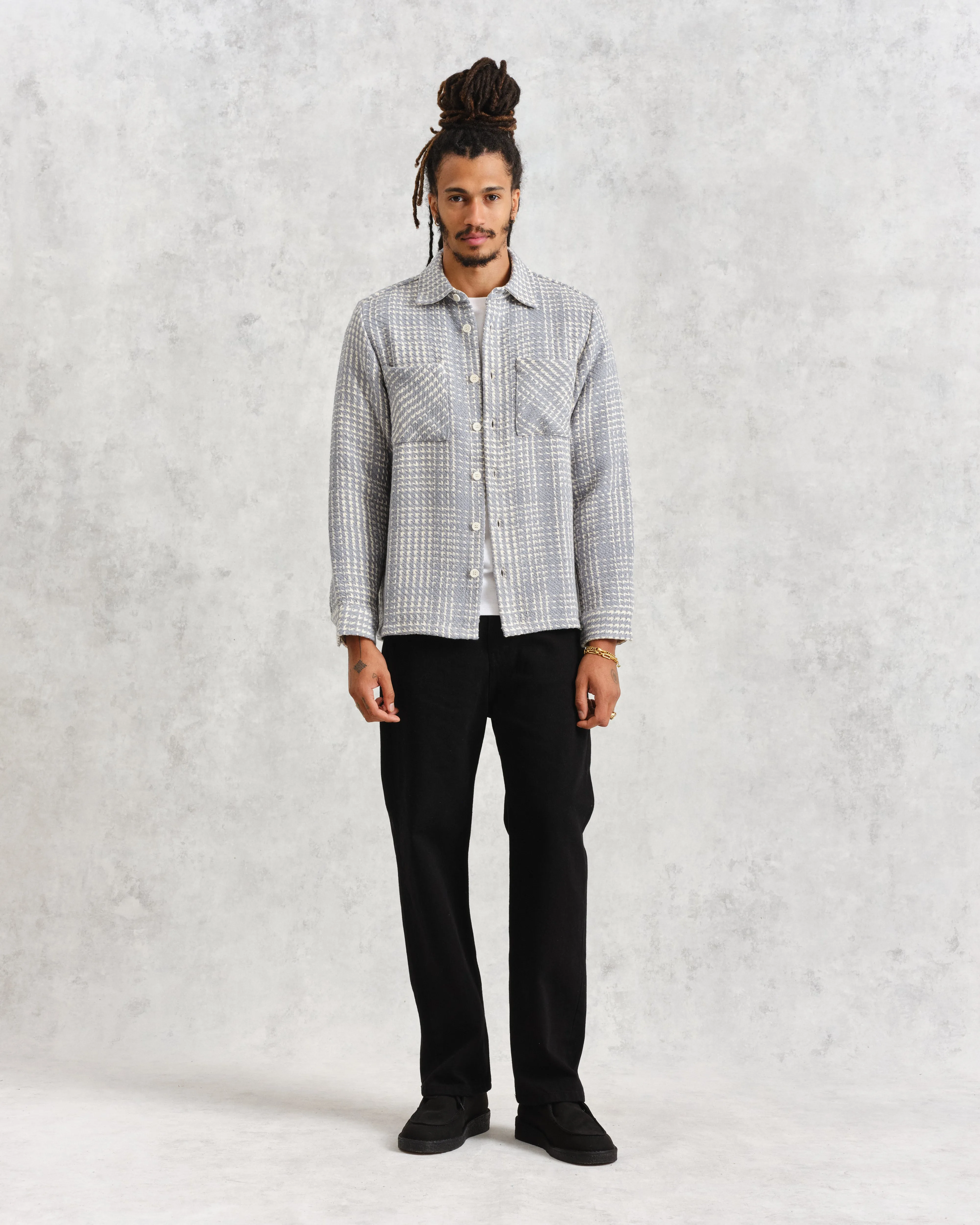 Whiting Overshirt Blue/Ecru Twin Weave sold by Wax London product image thumbnail 4