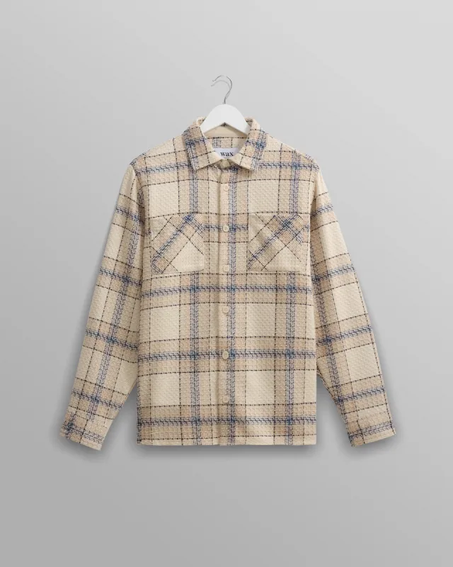 Whiting Overshirt Ecru/Blue Earl Check sold by Wax London