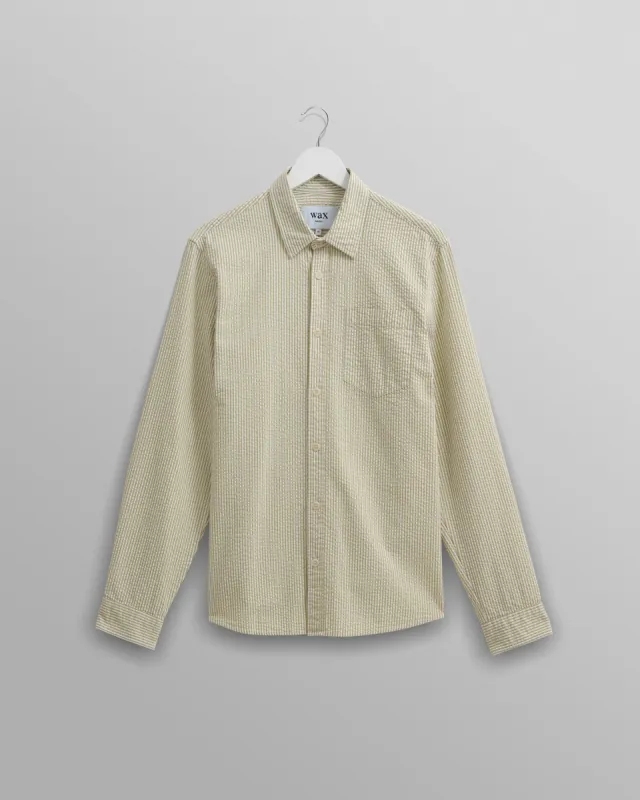 Shelly Shirt Sage Seersucker Stripe sold by Wax London