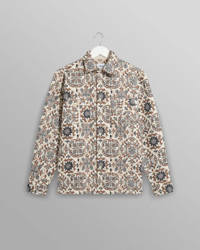 Whiting Overshirt Beige Mosaic Jacquard sold by Wax London