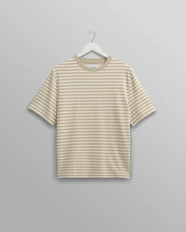 Dean T-Shirt Textured Sage/Ecru Stripe sold by Wax London