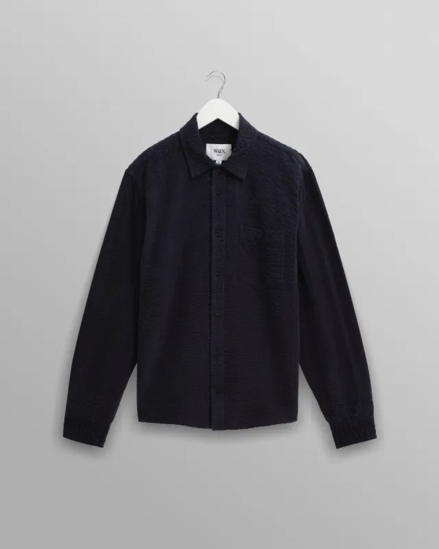 Shelly - Navy Seersucker Corduroy Shirt sold by Wax London
