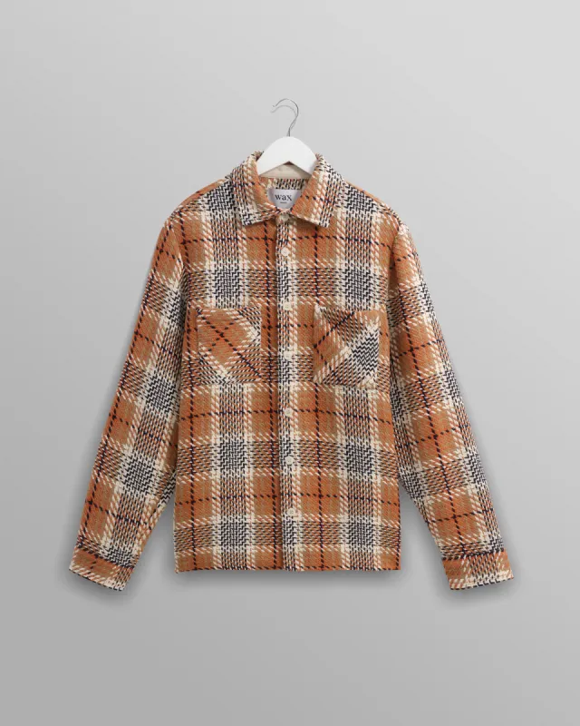 Whiting - Caramel And Ecru Giles Check Overshirt sold by Wax London