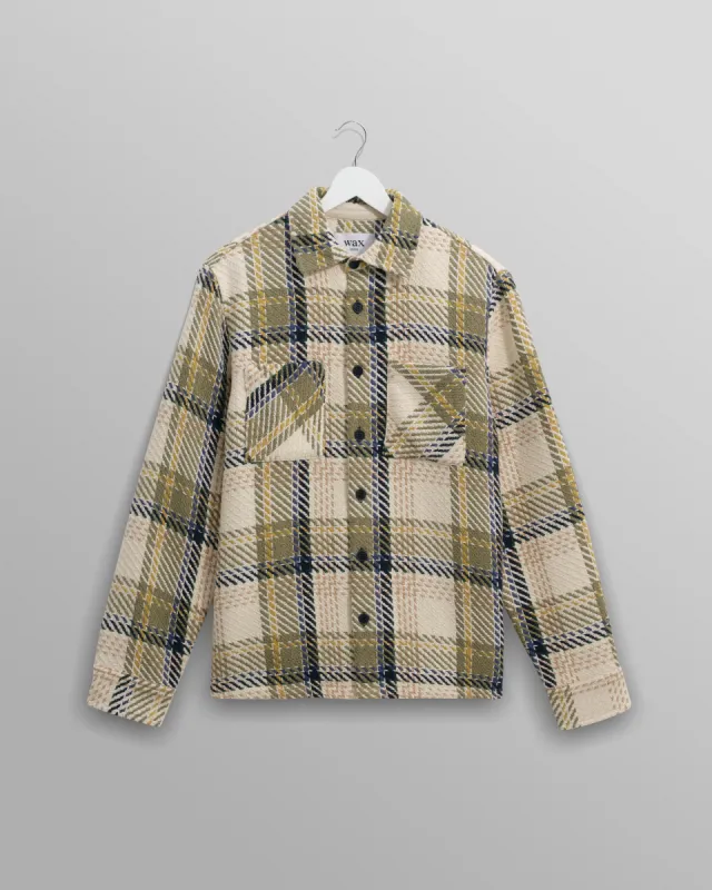 Whiting - Ecru And Khaki Gill Check Overshirt sold by Wax London