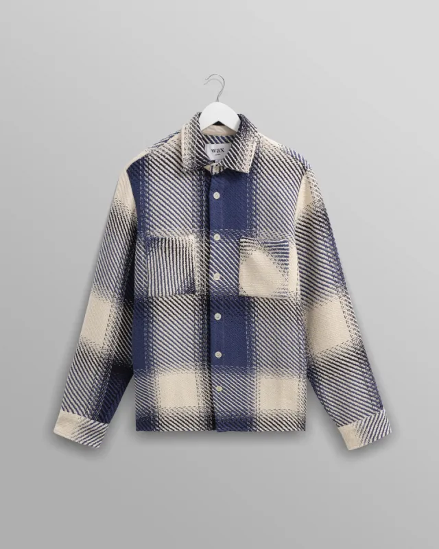 Whiting - Blue And Ecru Shadow Check Overshirt sold by Wax London