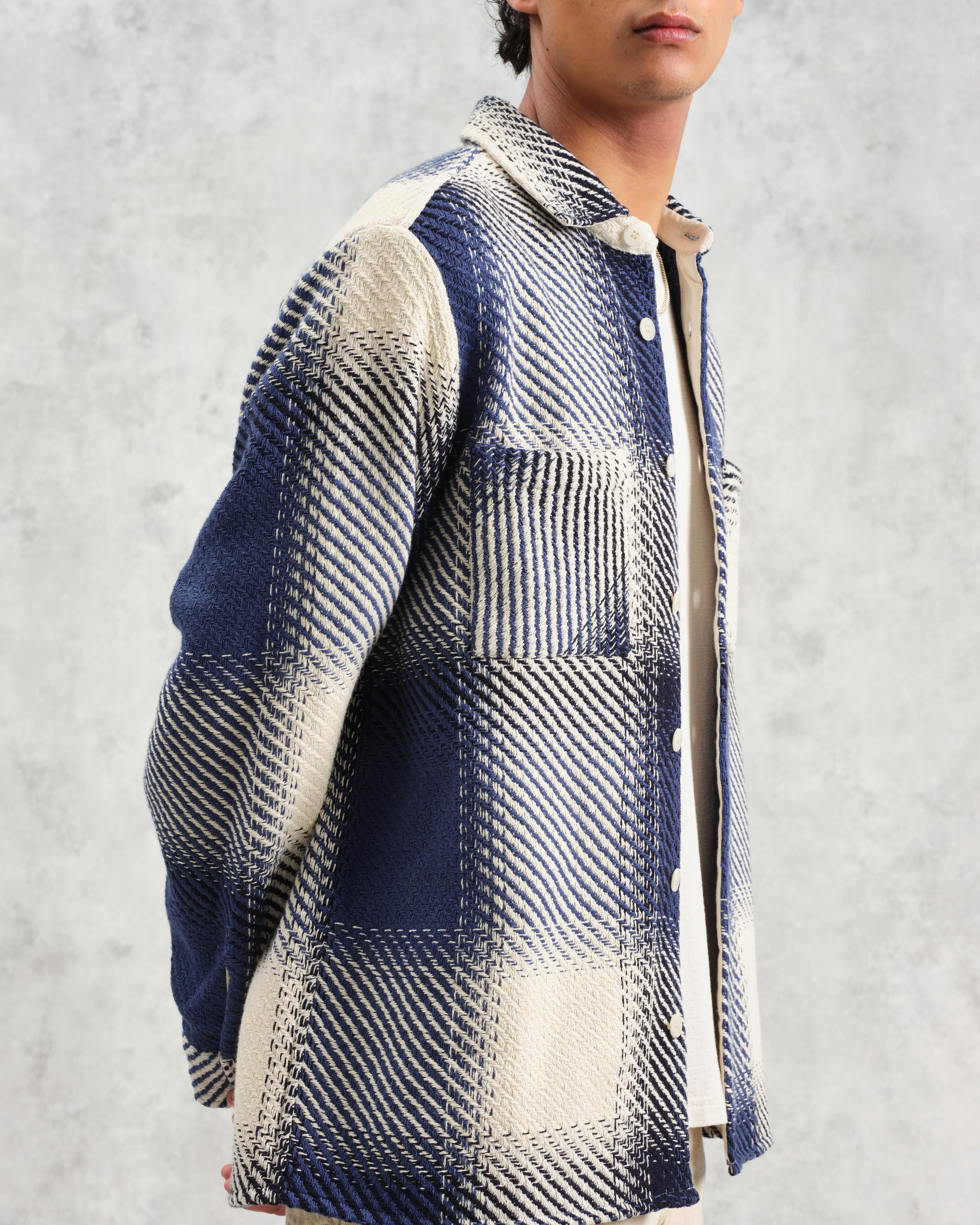 Whiting - Blue And Ecru Shadow Check Overshirt sold by Wax London product image thumbnail 3