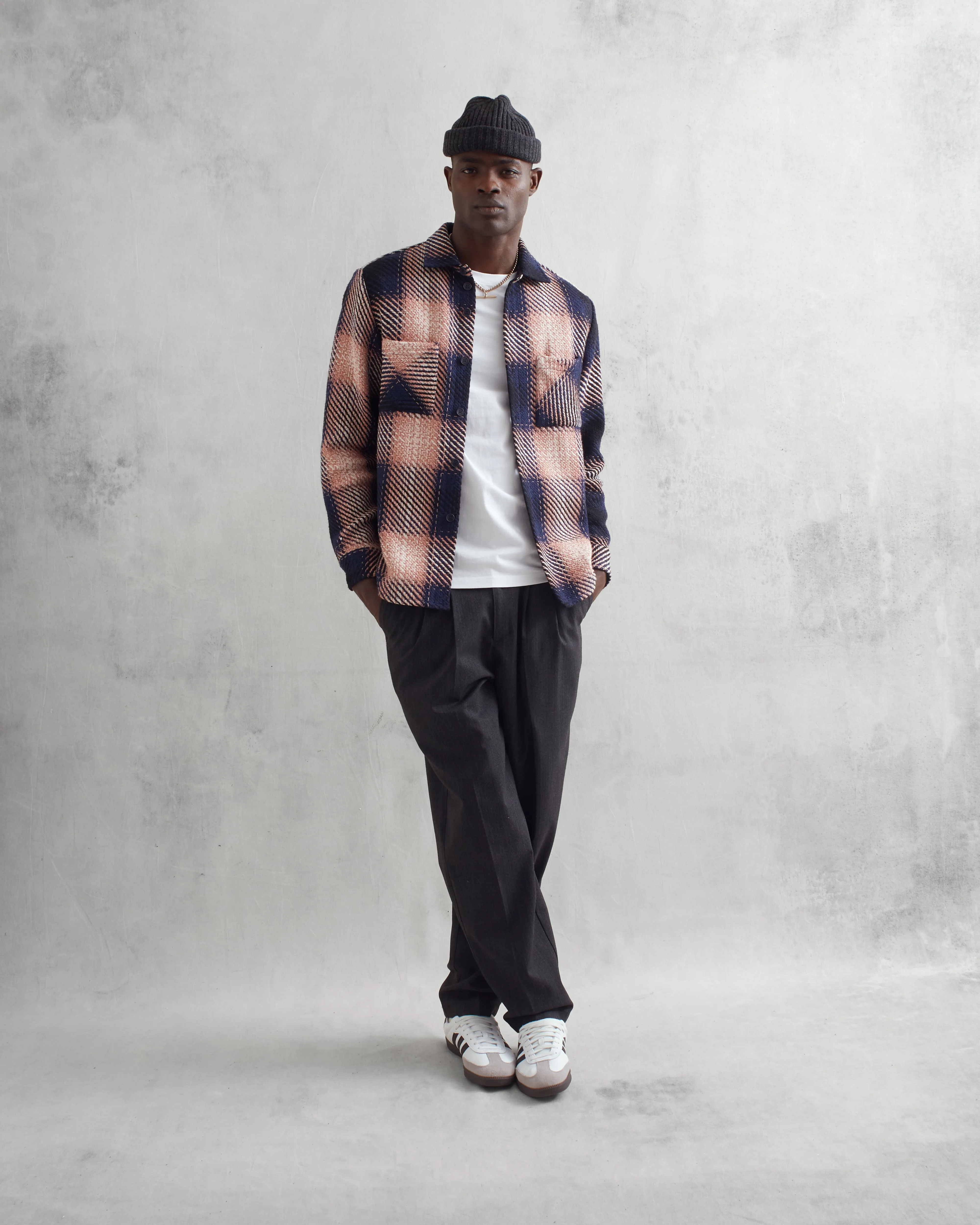 Whiting Overshirt Navy/Pink Dusk Check sold by Wax London product image thumbnail 2