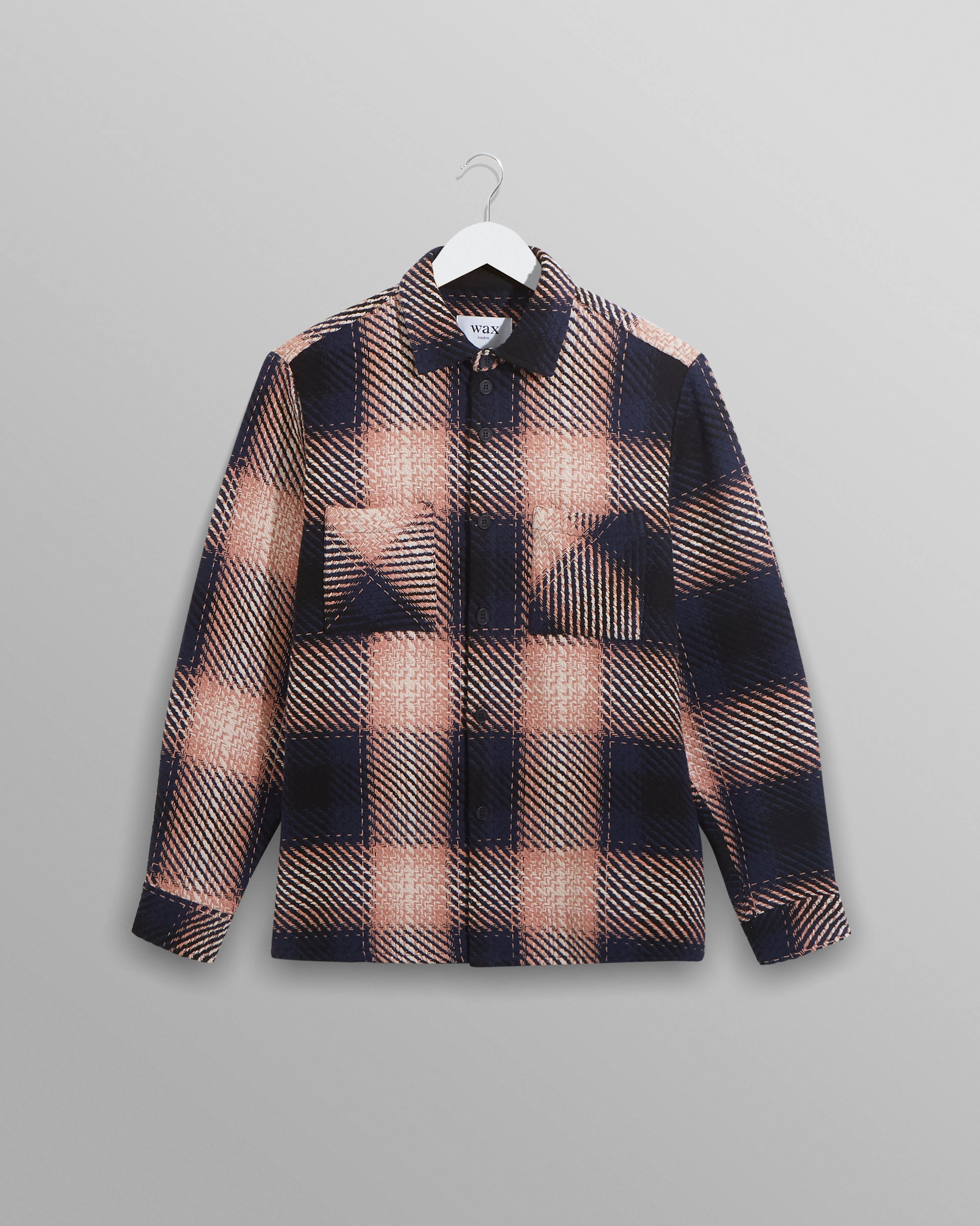 Whiting Overshirt Navy/Pink Dusk Check sold by Wax London