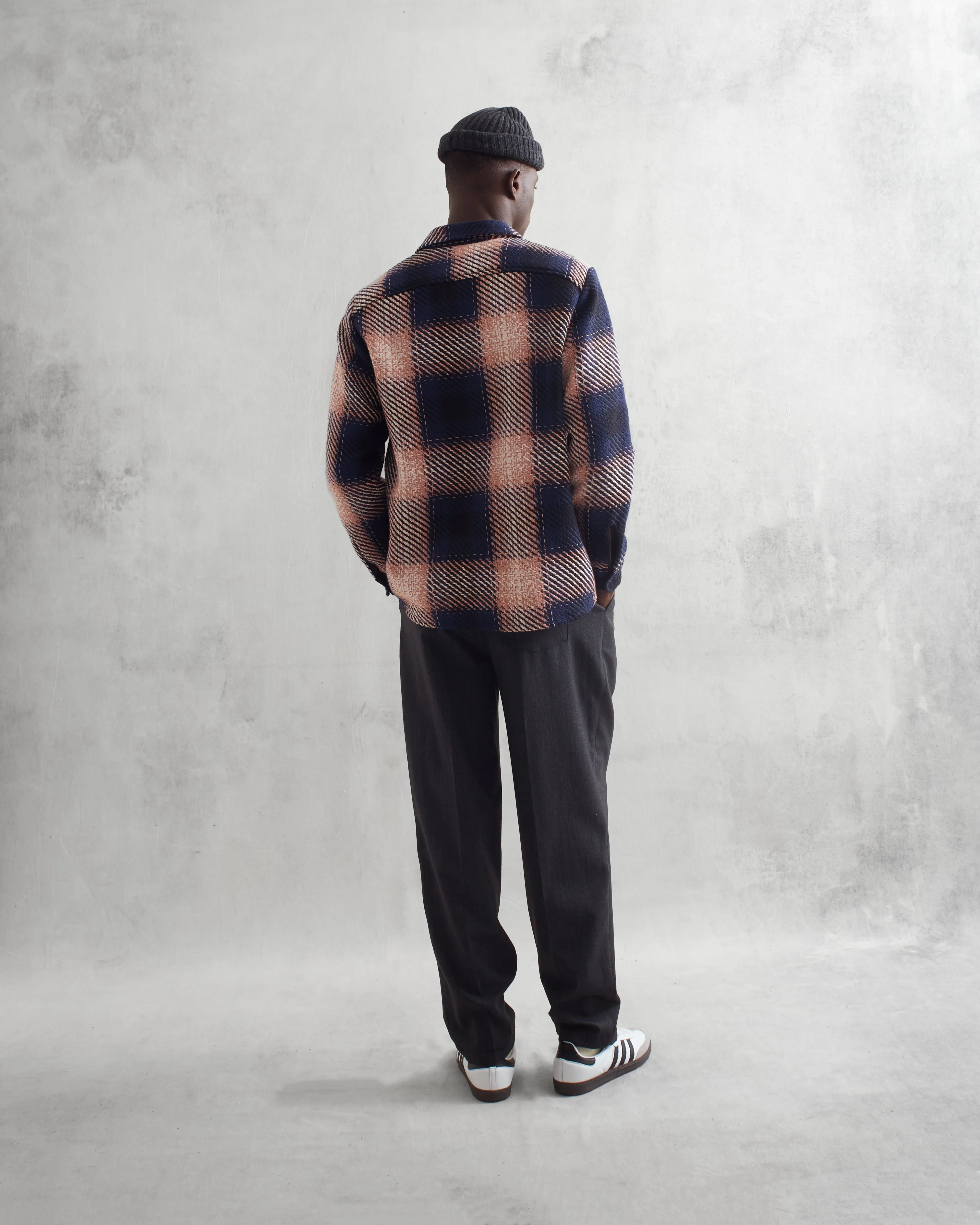 Whiting Overshirt Navy/Pink Dusk Check sold by Wax London product image thumbnail 5
