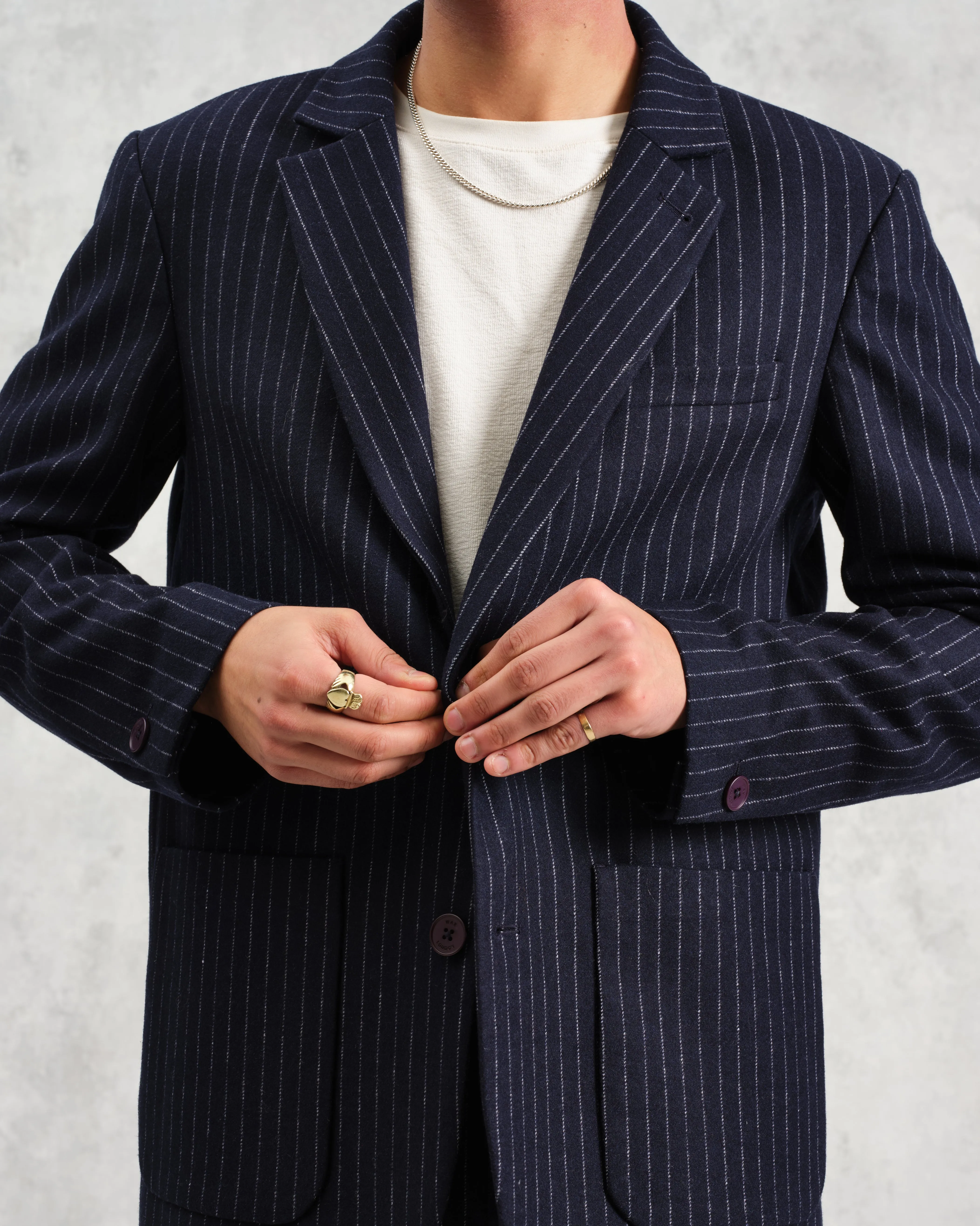 Fintry - Navy Pinstripe Wool Blazer sold by Wax London product image thumbnail 3