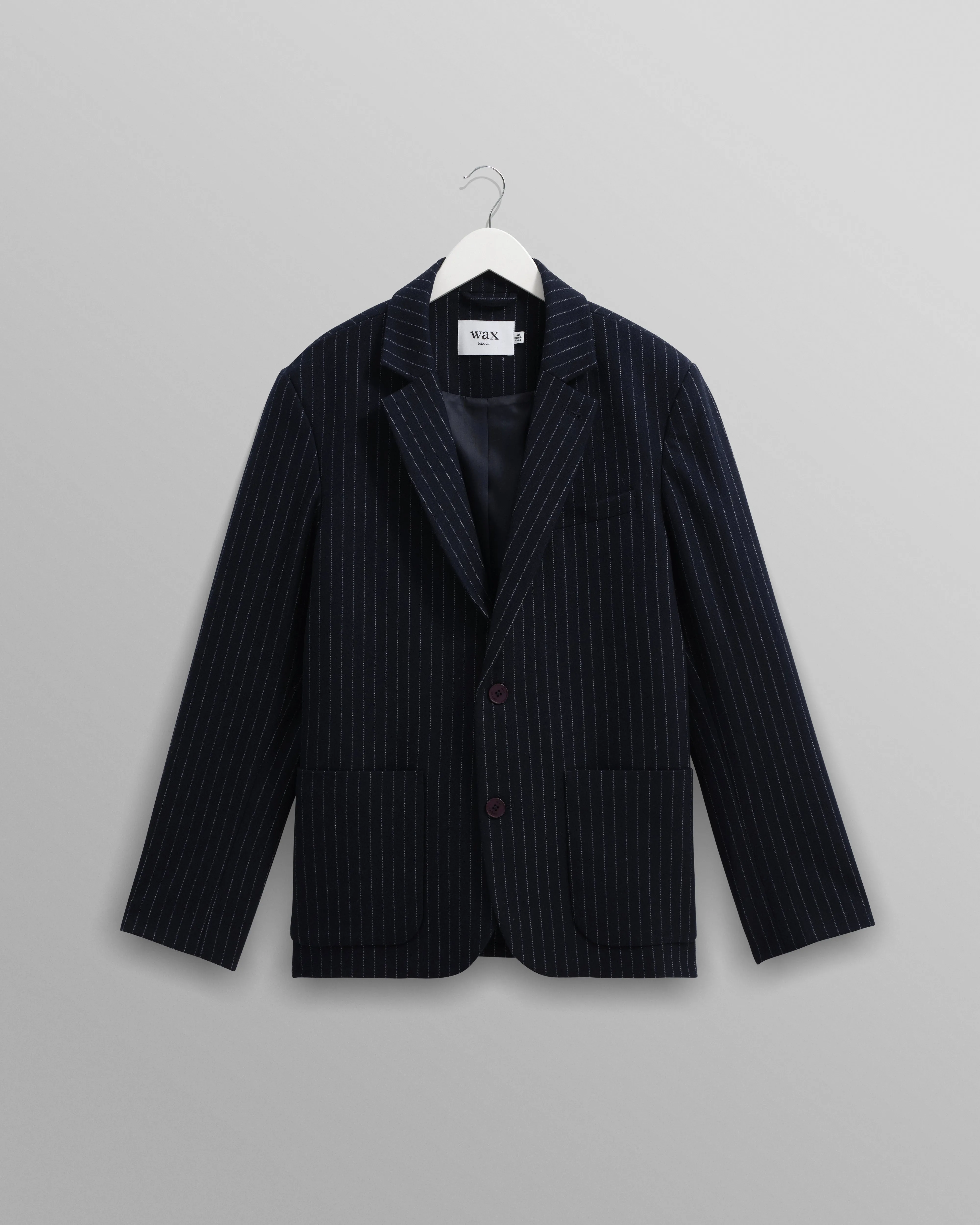 Fintry - Navy Pinstripe Wool Blazer sold by Wax London