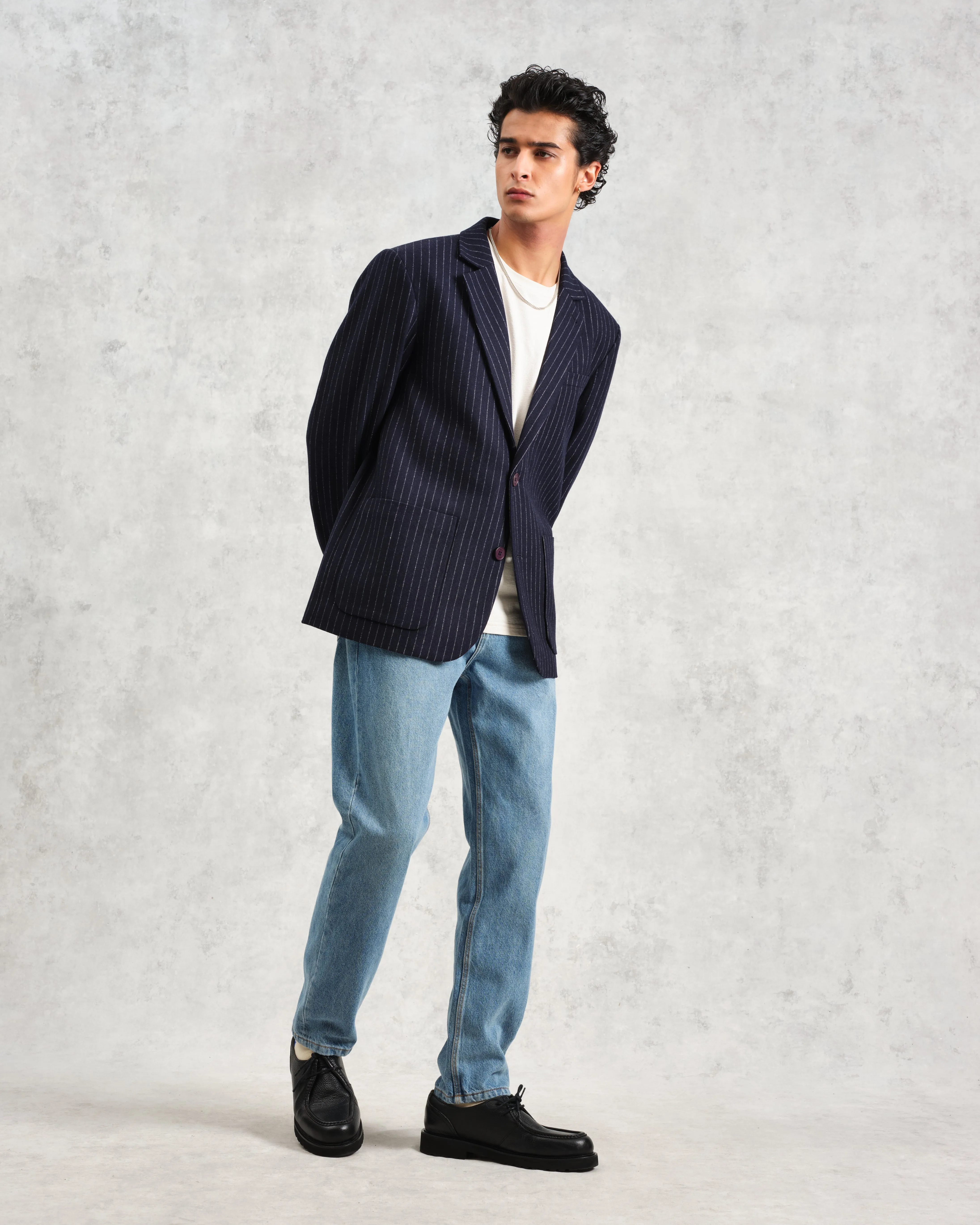 Fintry - Navy Pinstripe Wool Blazer sold by Wax London product image thumbnail 5