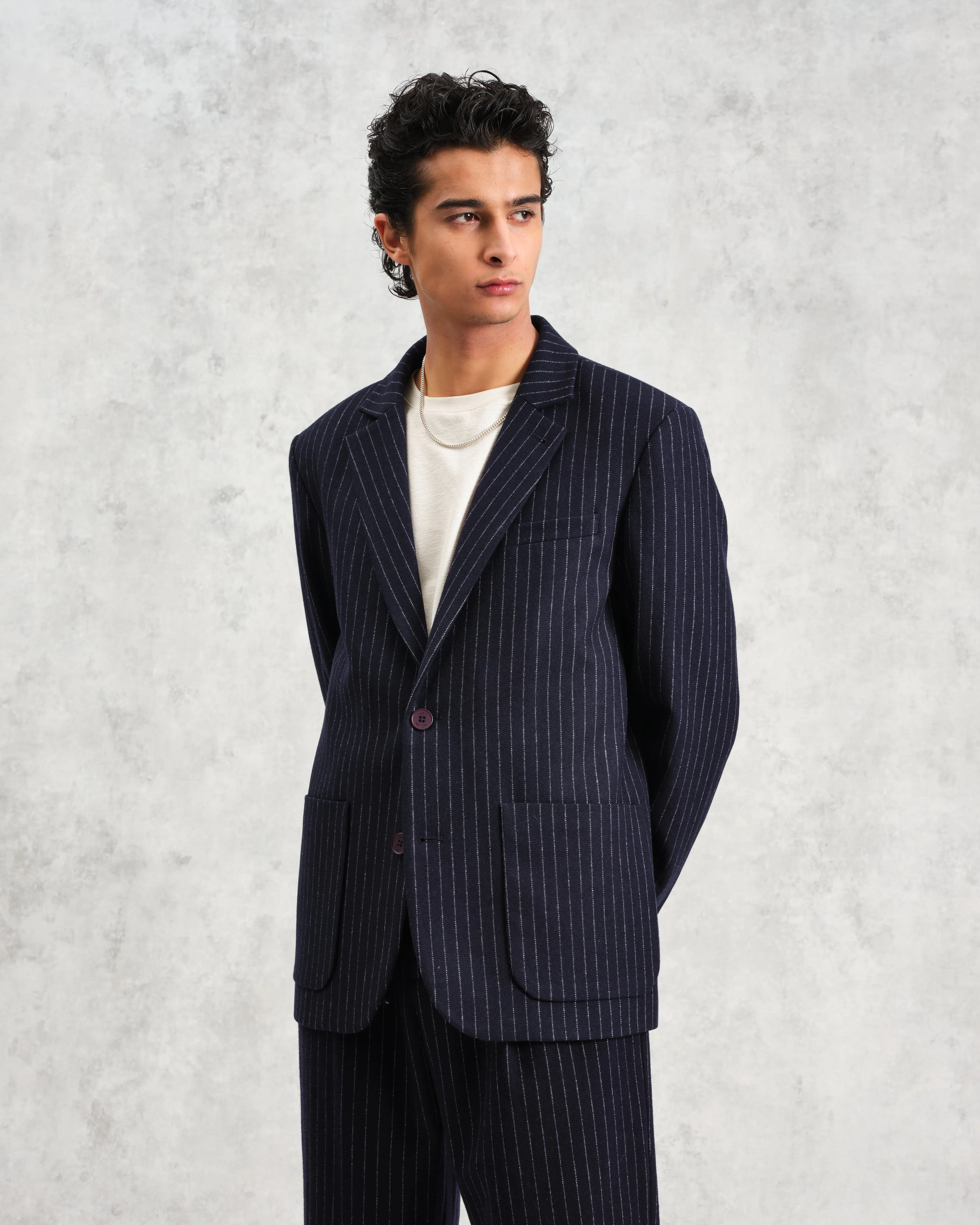 Fintry - Navy Pinstripe Wool Blazer sold by Wax London product image thumbnail 2