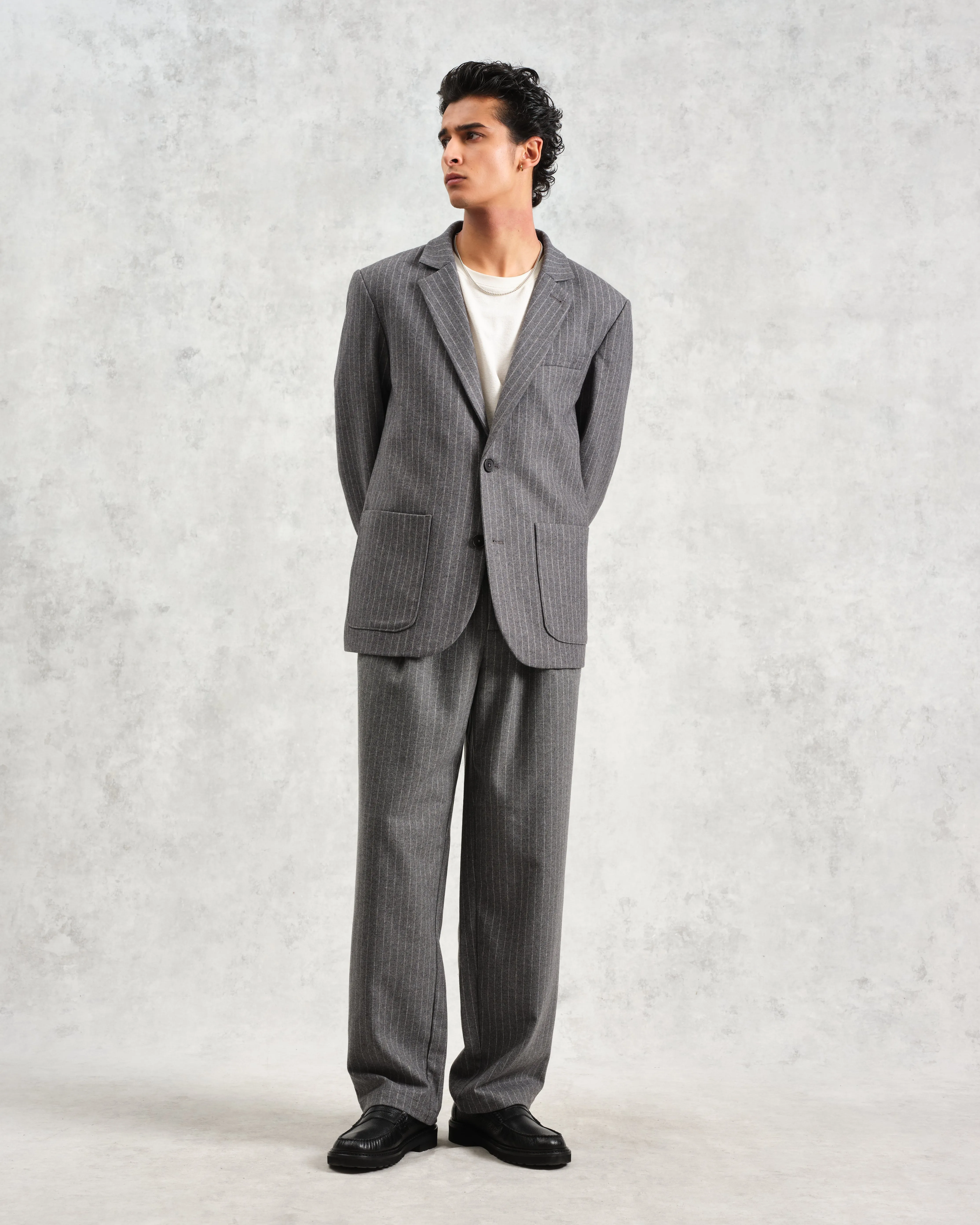 Fintry - Charcoal Grey Pinstripe Wool Blazer sold by Wax London product image thumbnail 3
