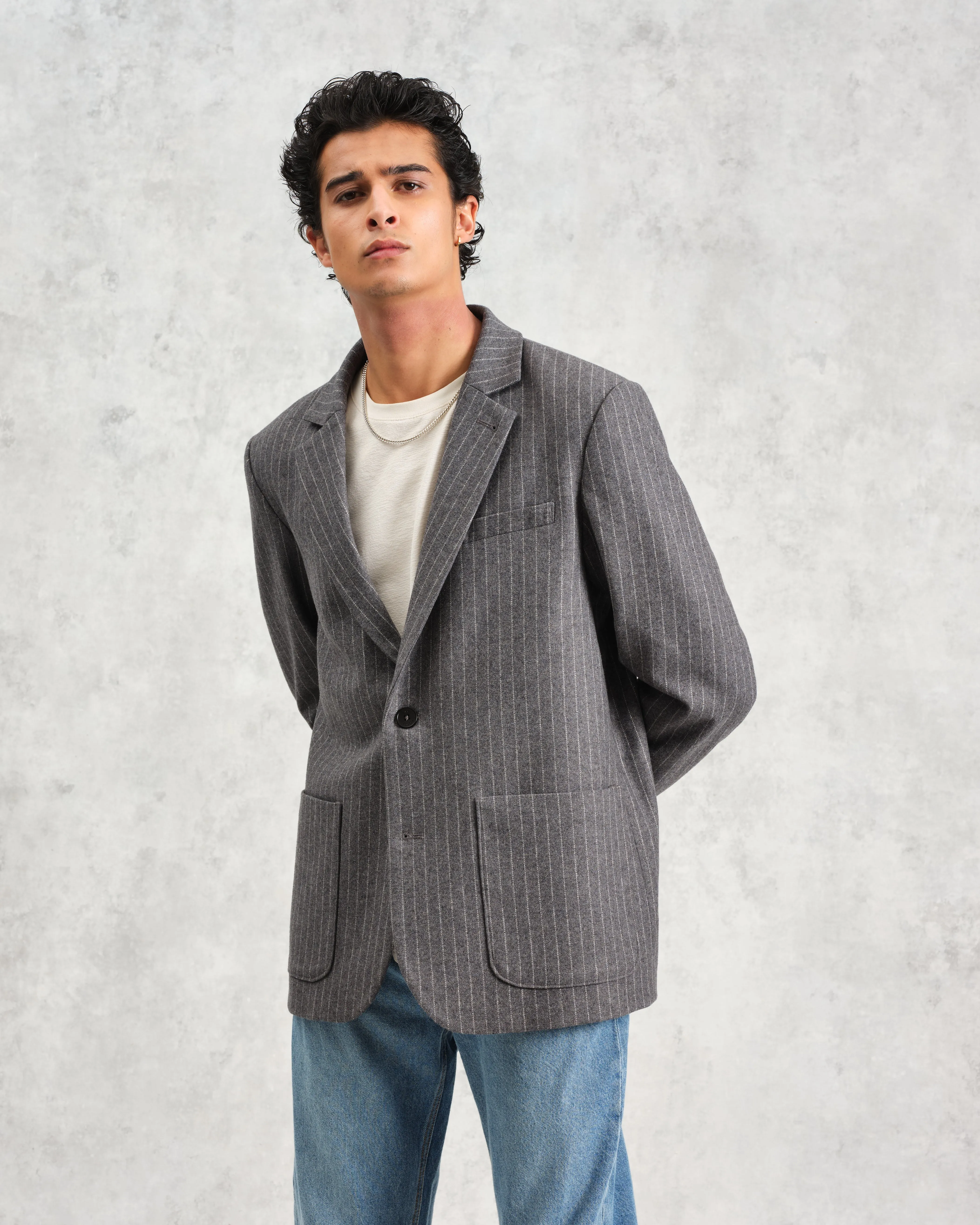 Fintry - Charcoal Grey Pinstripe Wool Blazer sold by Wax London product image thumbnail 4