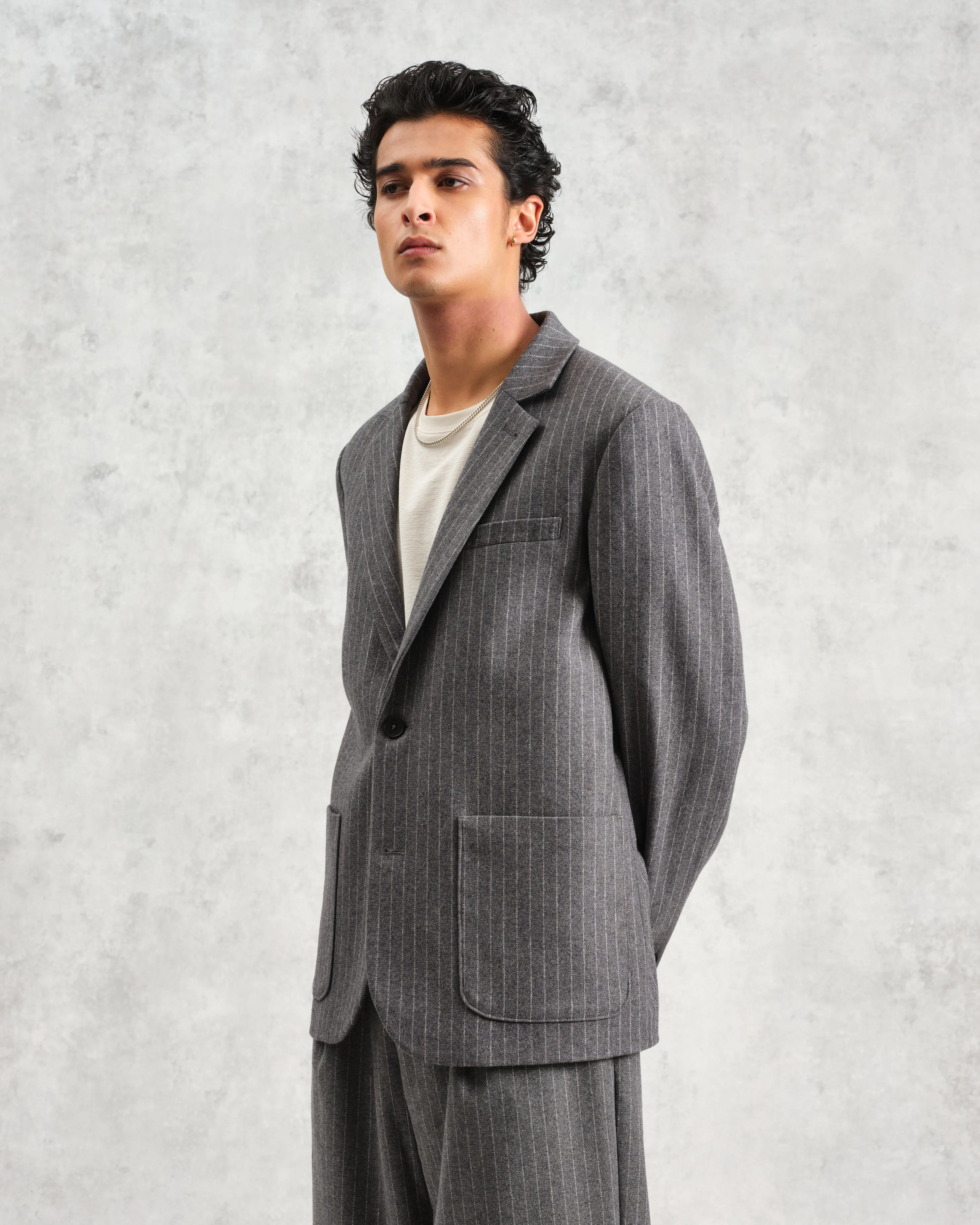 Fintry - Charcoal Grey Pinstripe Wool Blazer sold by Wax London product image thumbnail 2