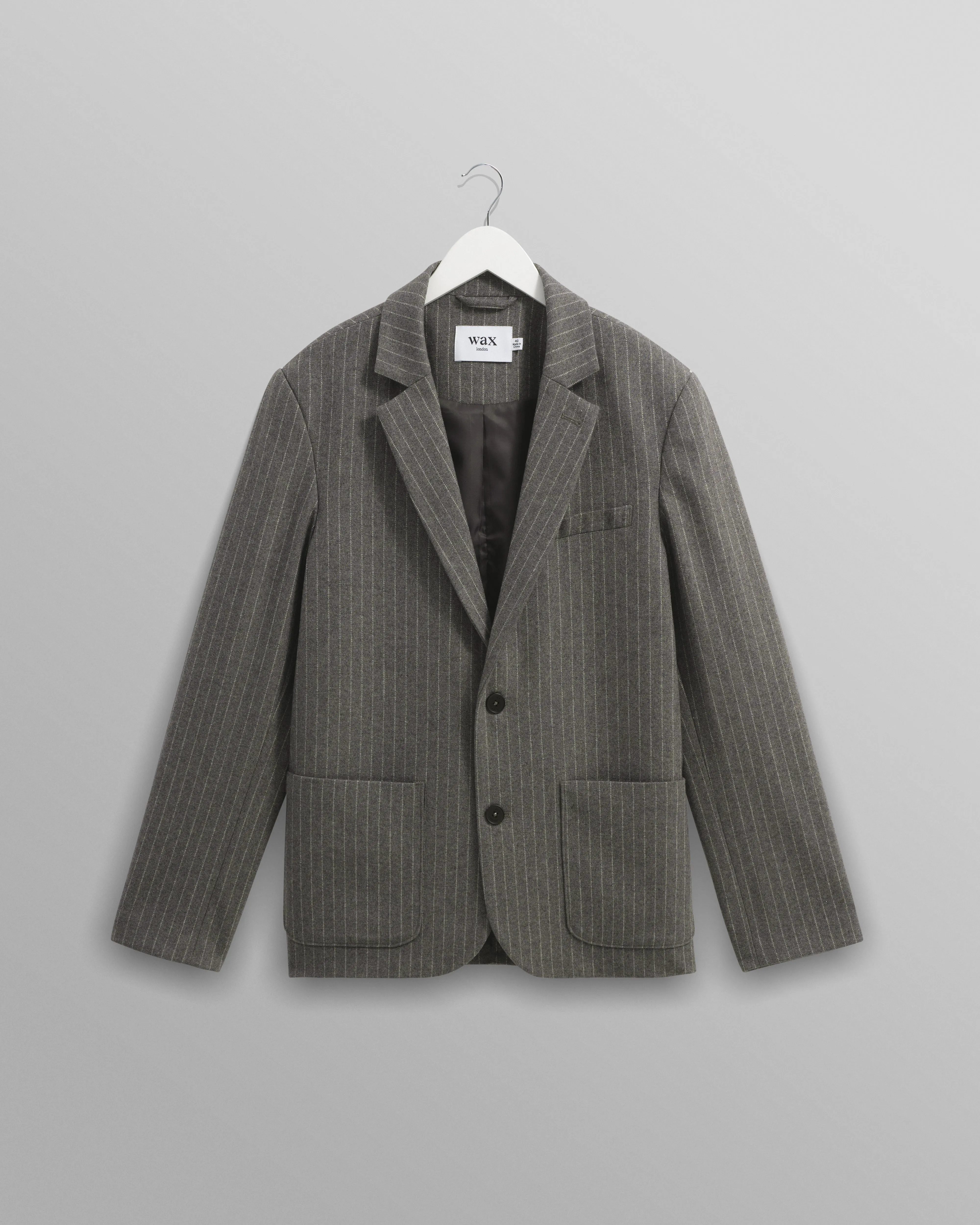 Fintry - Charcoal Grey Pinstripe Wool Blazer sold by Wax London