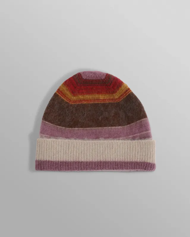 Hill - Oatmeal Brush Stripe Wool Beanie made by Wax London