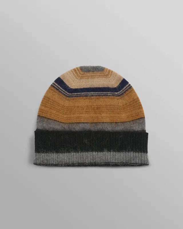 Hill - Black Brush Stripe Wool Beanie made by Wax London
