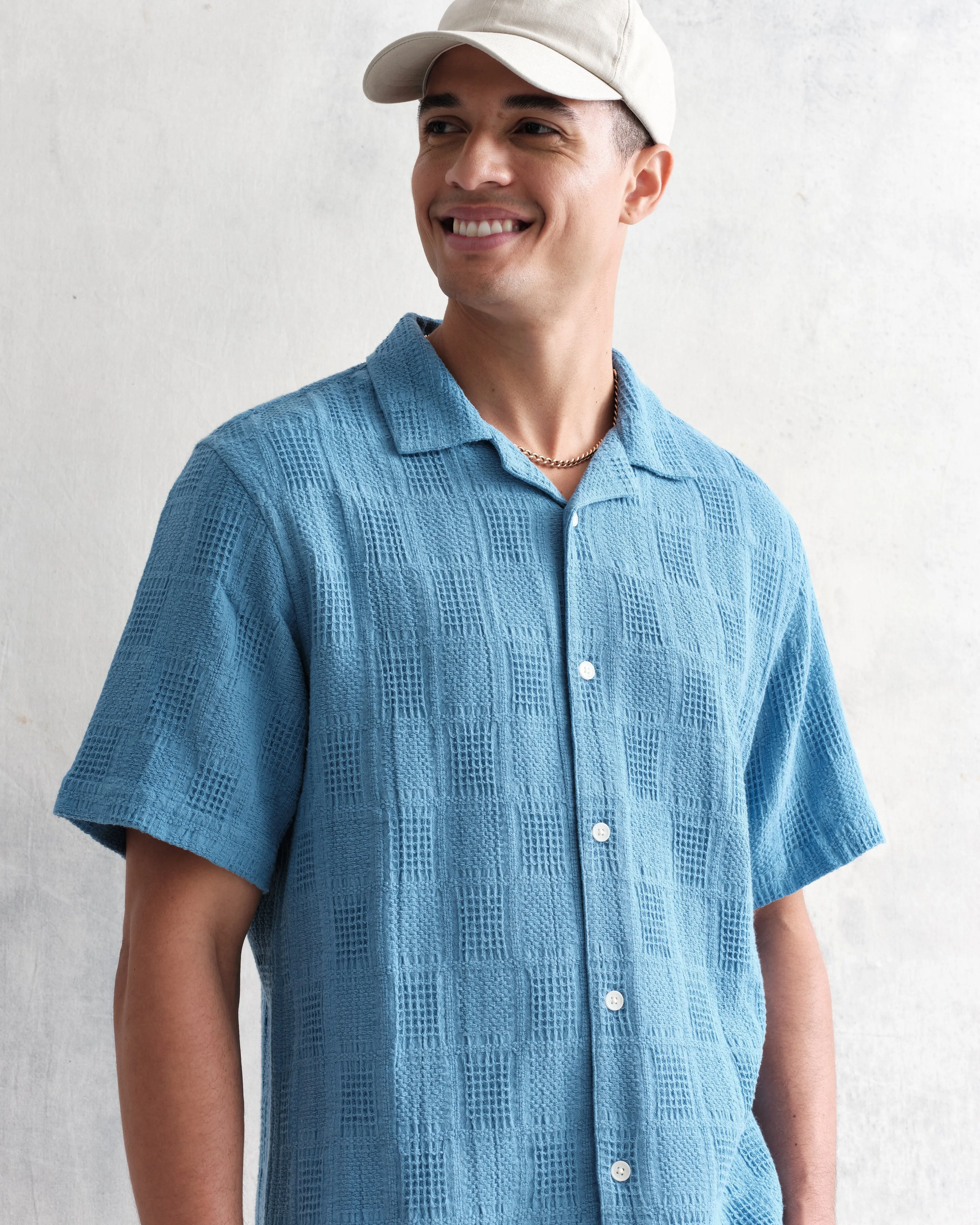 Didcot Shirt Blue Patchwork Waffle sold by Wax London product image thumbnail 3