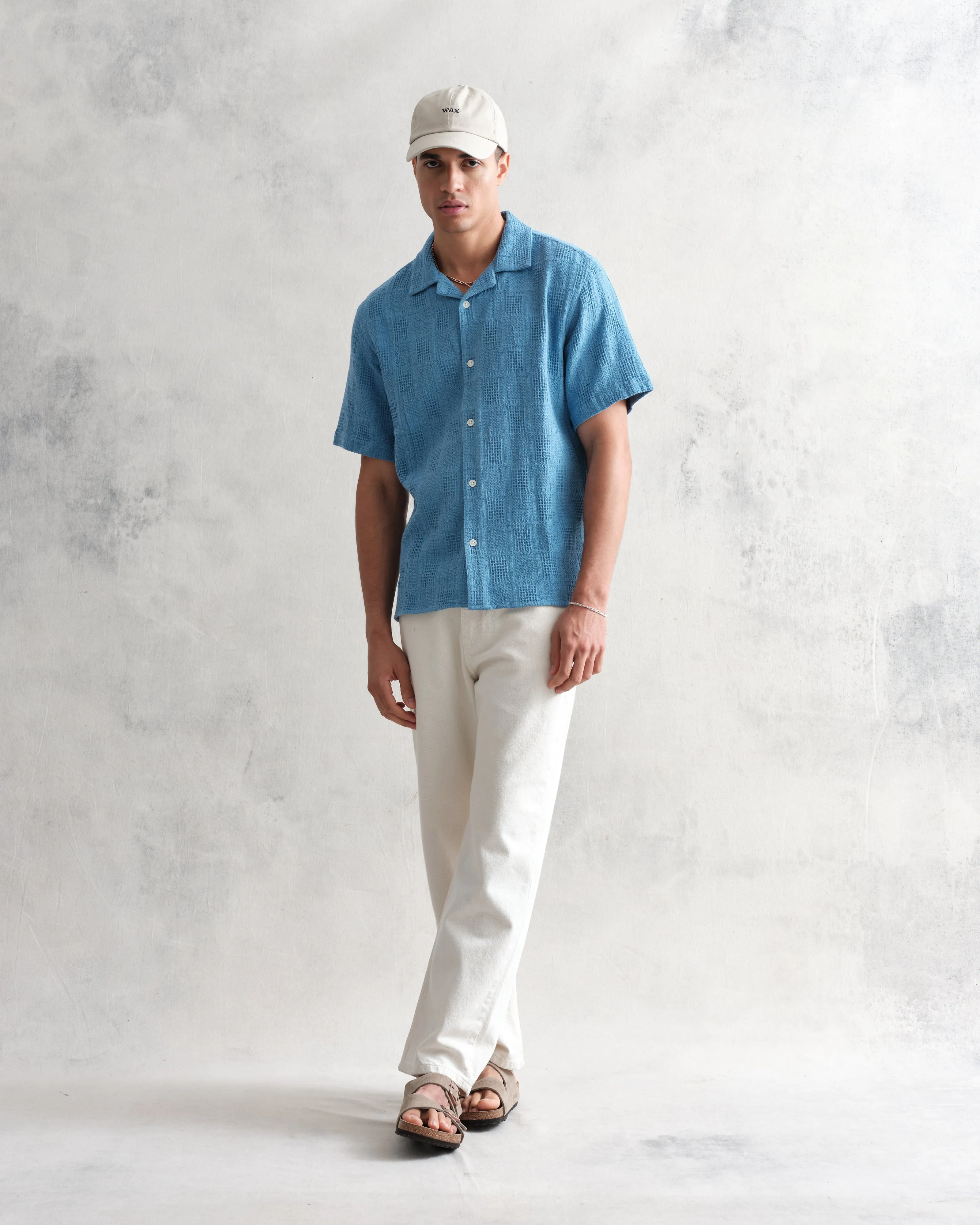 Didcot Shirt Blue Patchwork Waffle sold by Wax London product image thumbnail 4