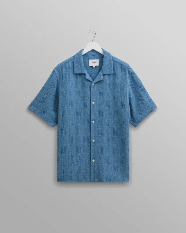 Didcot Shirt Blue Patchwork Waffle sold by Wax London