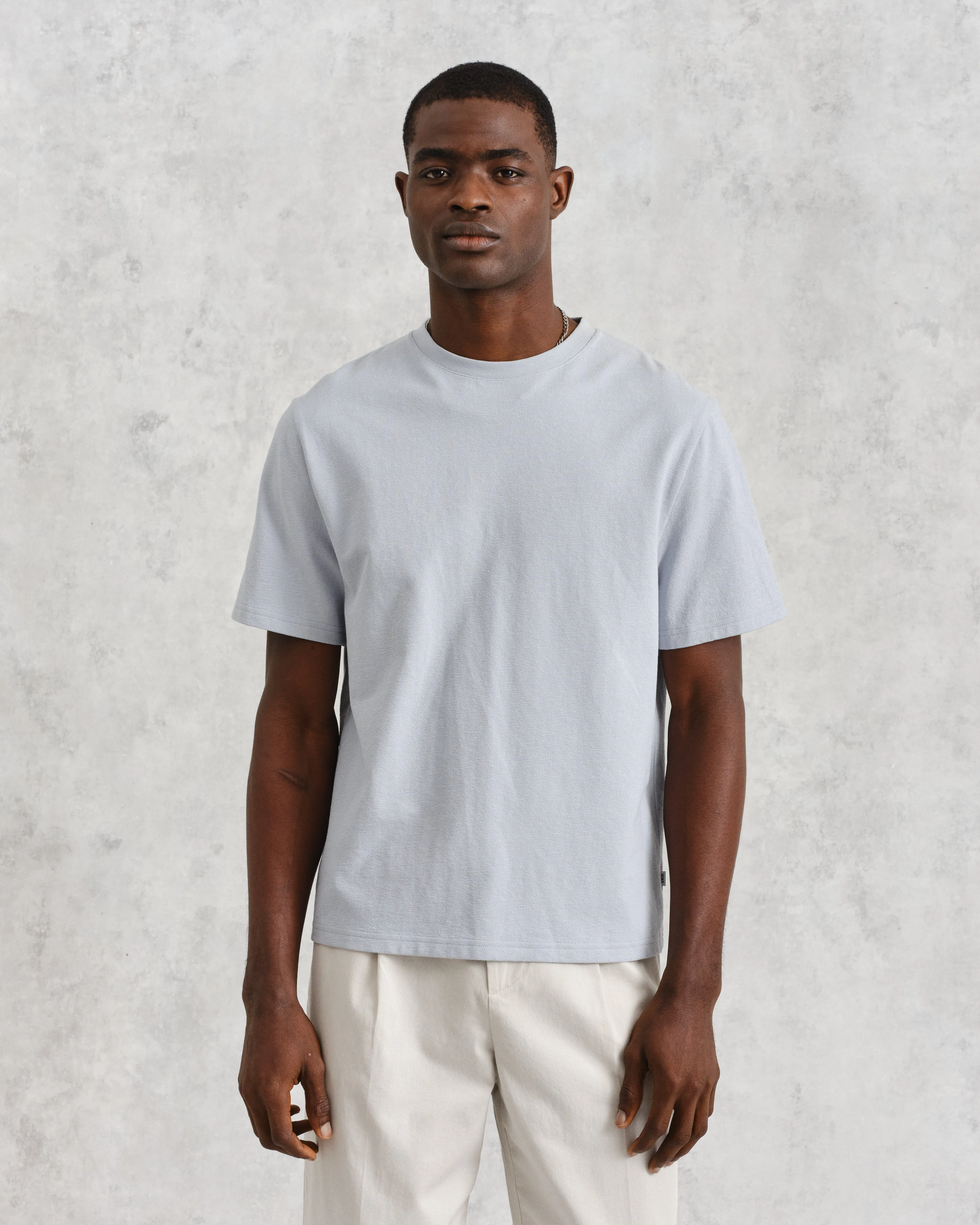 Dean - Pale Blue Textured Organic Cotton T-Shirt sold by Wax London product image thumbnail 2