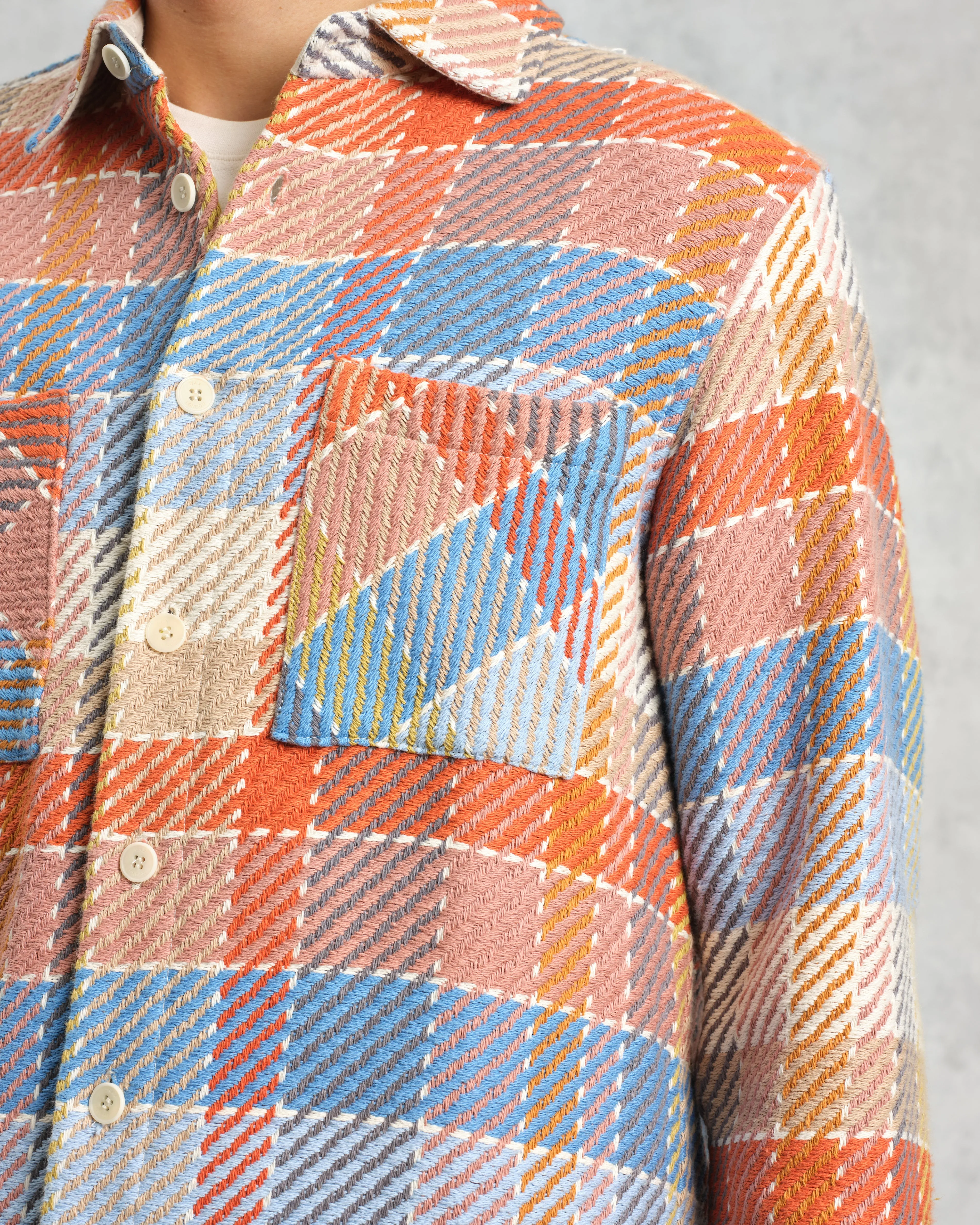 Whiting - Blue And Orange Pike Check Overshirt sold by Wax London product image thumbnail 3