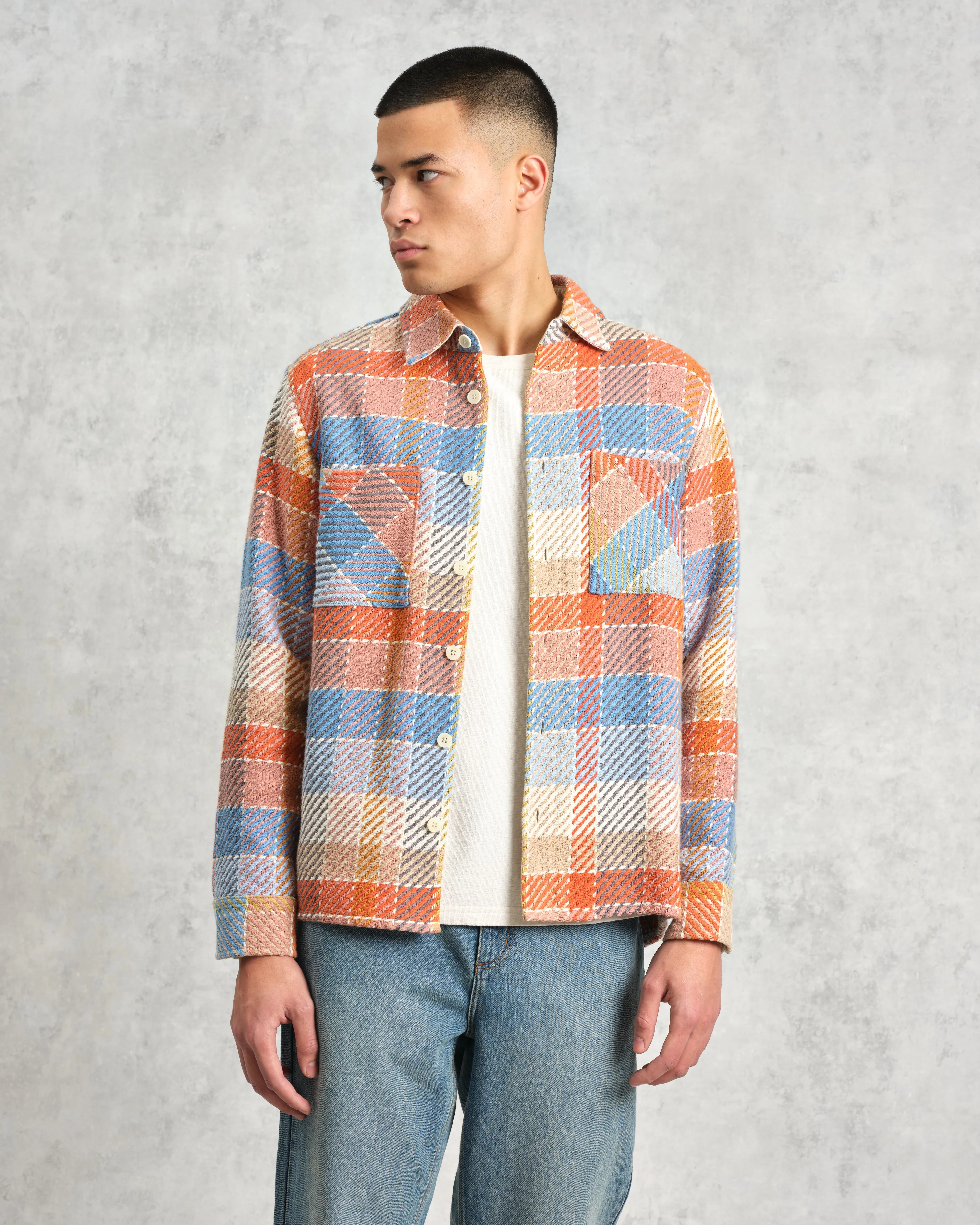 Whiting - Blue And Orange Pike Check Overshirt sold by Wax London product image thumbnail 2