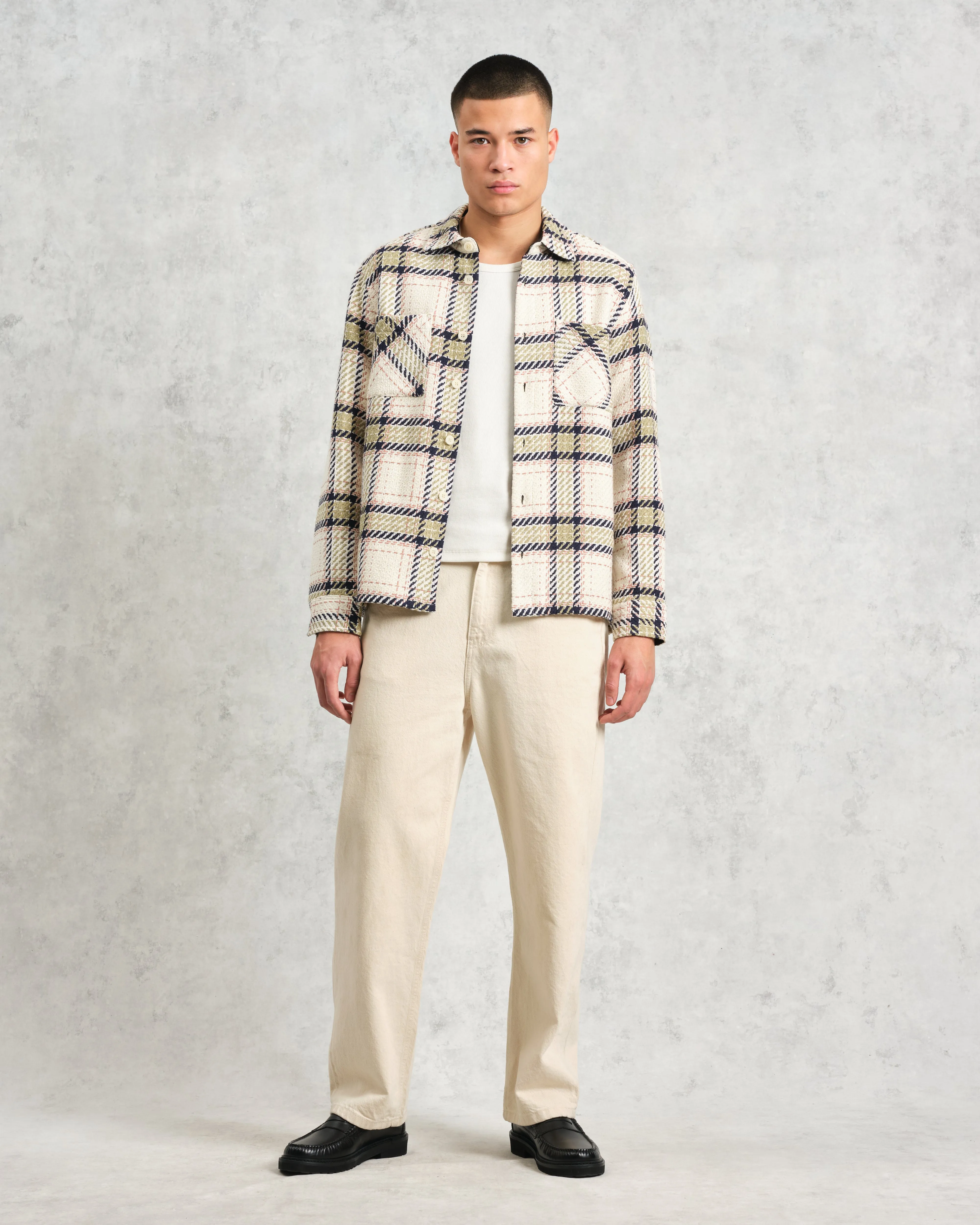 Whiting - Ecru And Sage Harp Check Overshirt sold by Wax London product image thumbnail 4