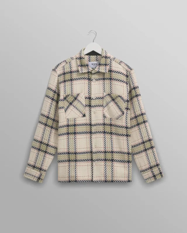 Whiting - Ecru And Sage Harp Check Overshirt sold by Wax London