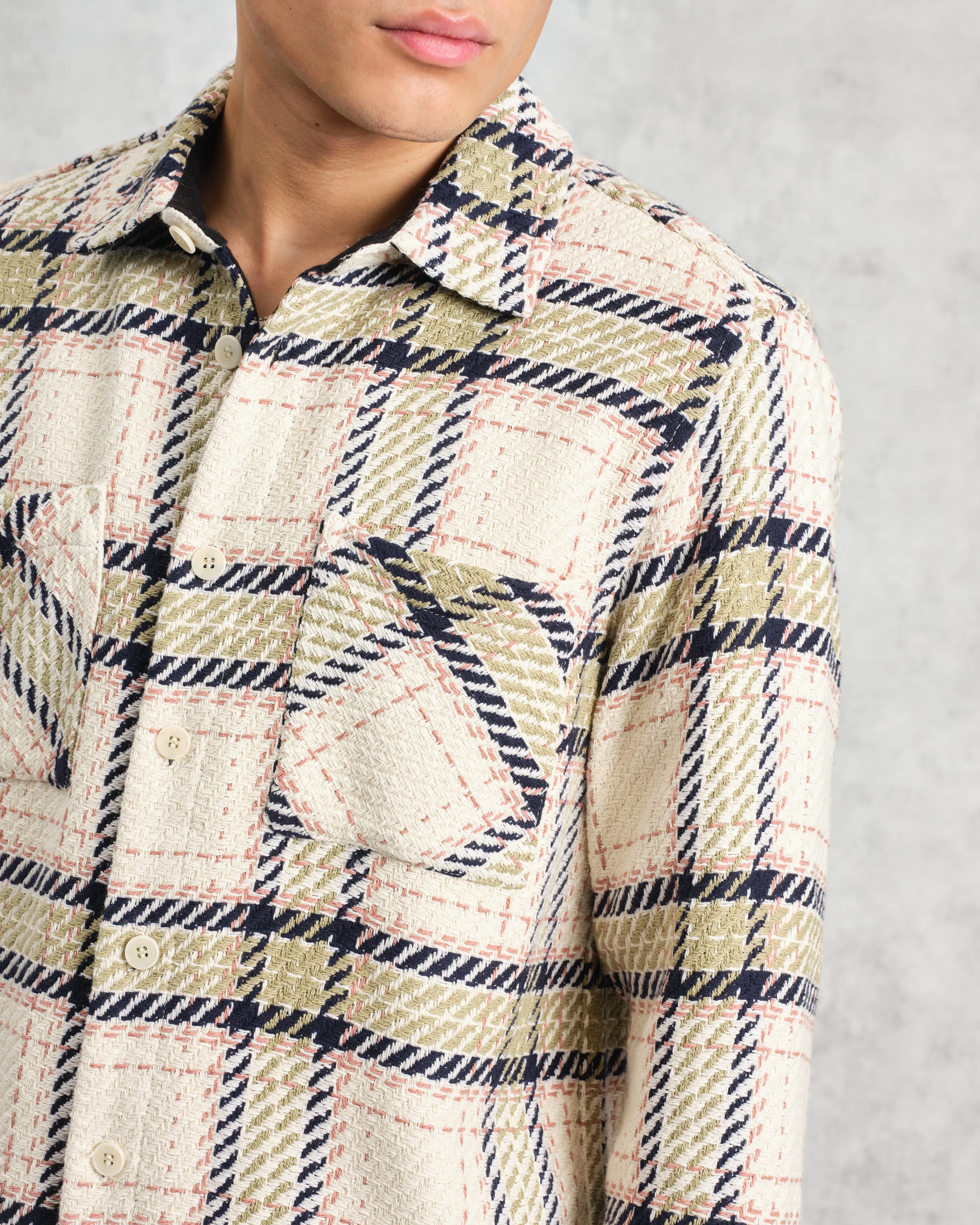 Whiting - Ecru And Sage Harp Check Overshirt sold by Wax London product image thumbnail 3