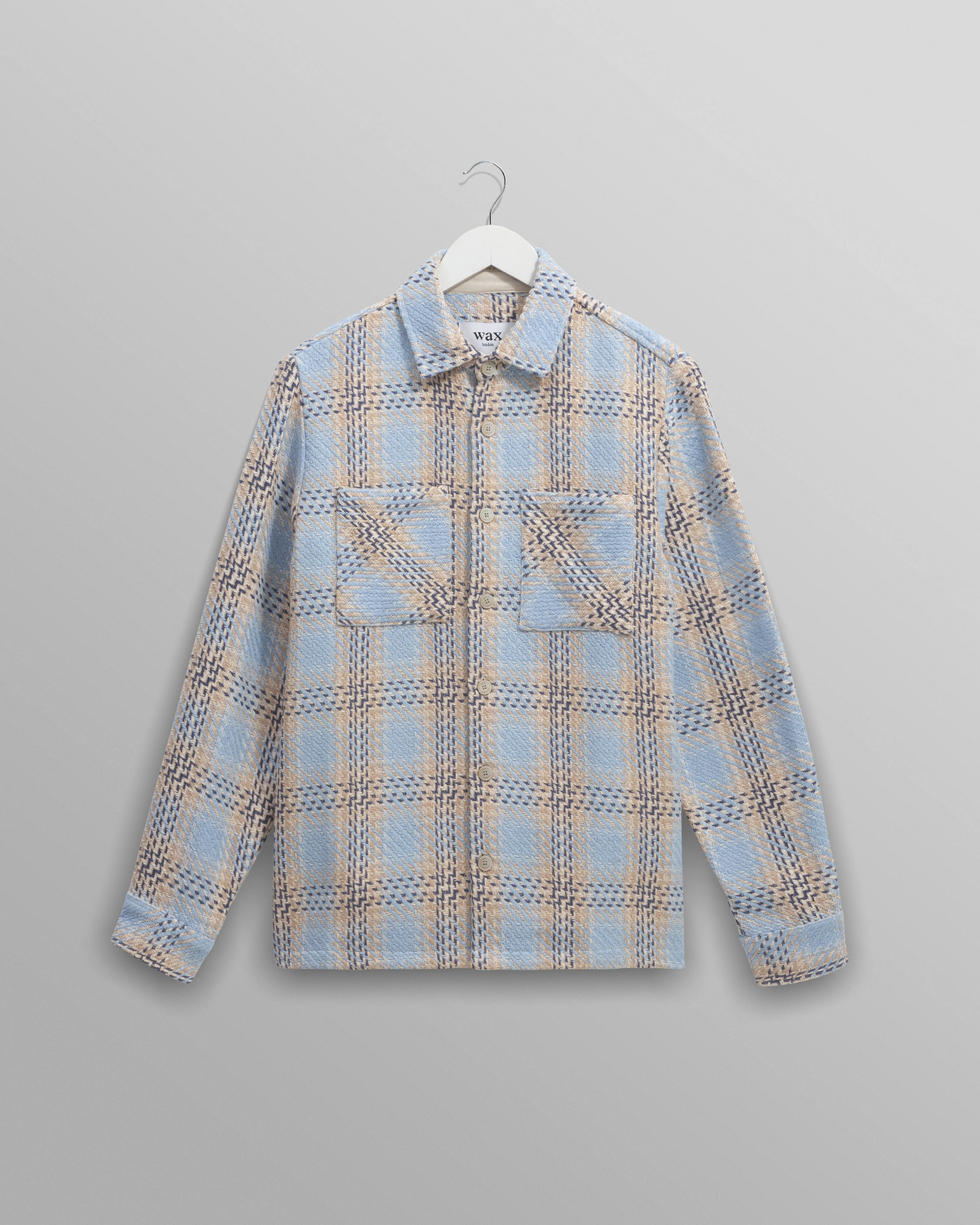 Whiting - Pale Blue Earl Check Overshirt sold by Wax London