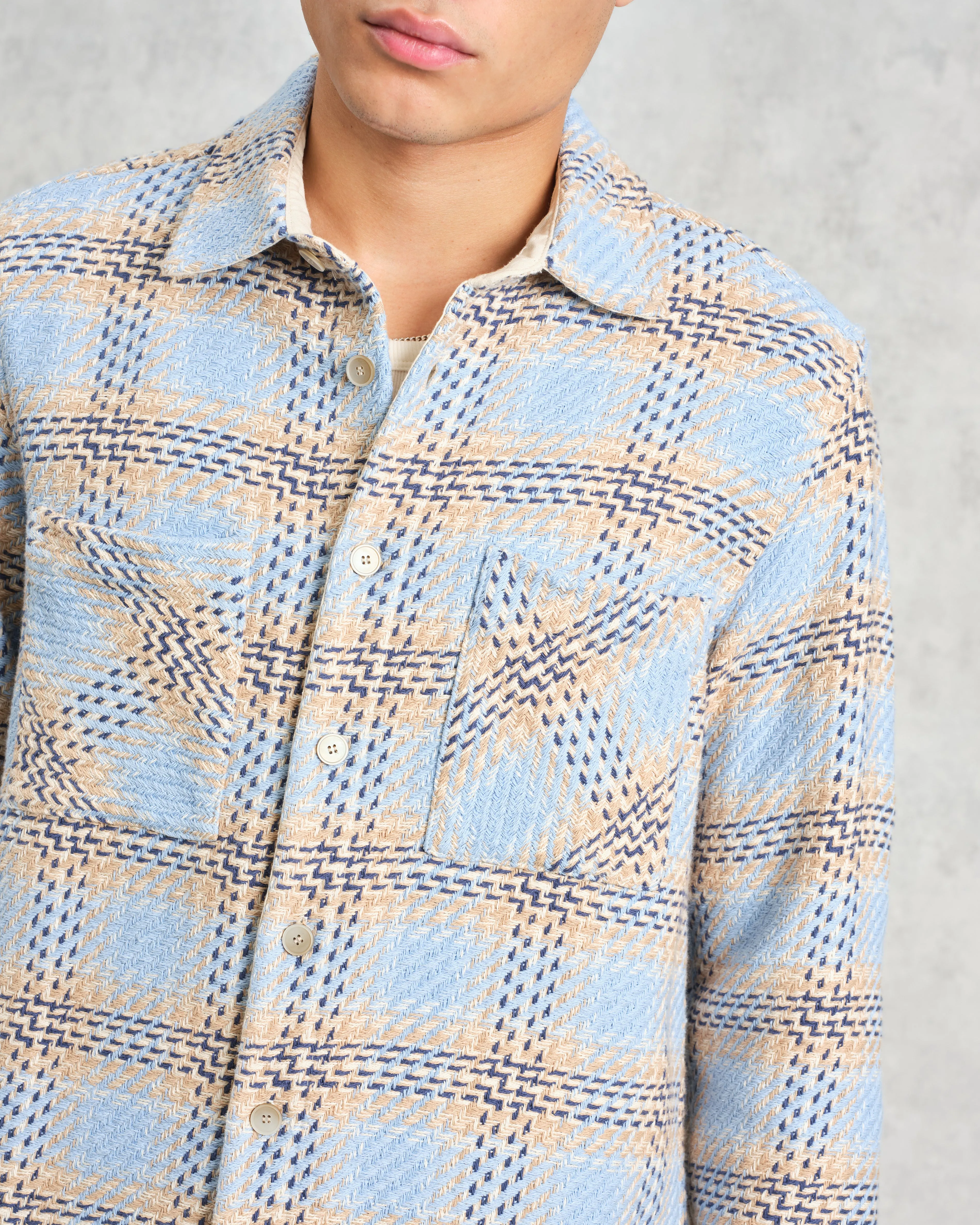 Whiting - Pale Blue Earl Check Overshirt sold by Wax London product image thumbnail 3