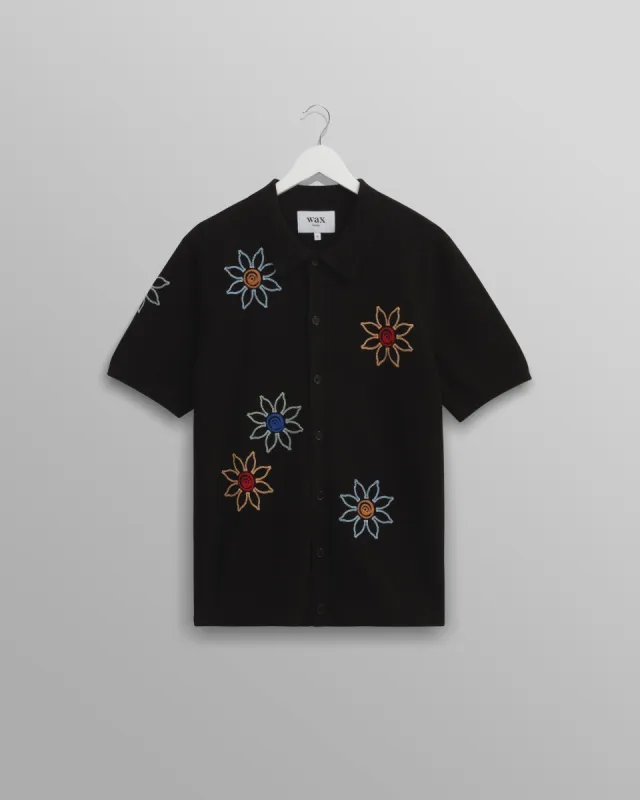 Tellaro - Black Embroidered Knitted Cotton Polo sold by Wax London