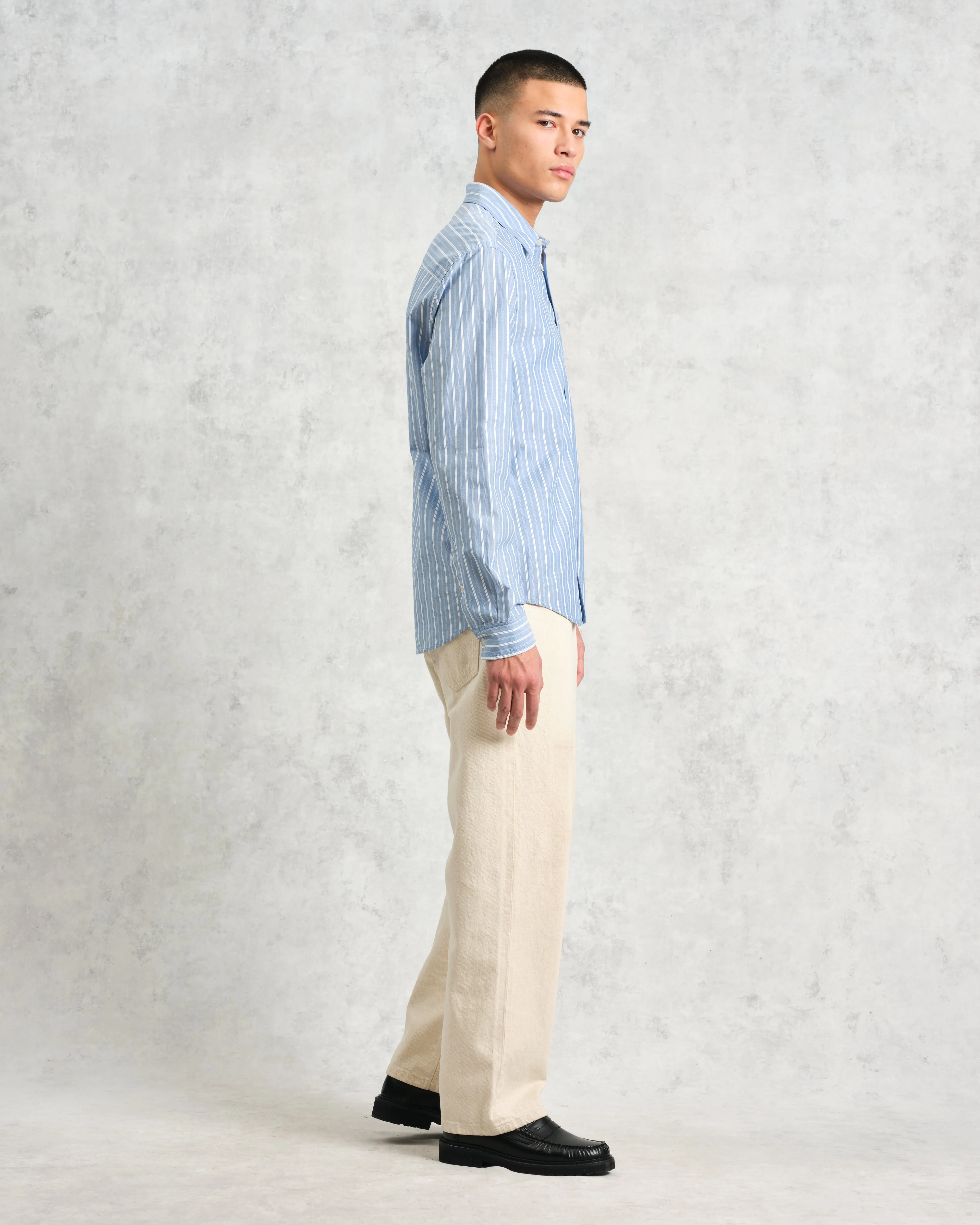 Rove - Blue Striped Cotton-Poplin Shirt sold by Wax London product image thumbnail 5